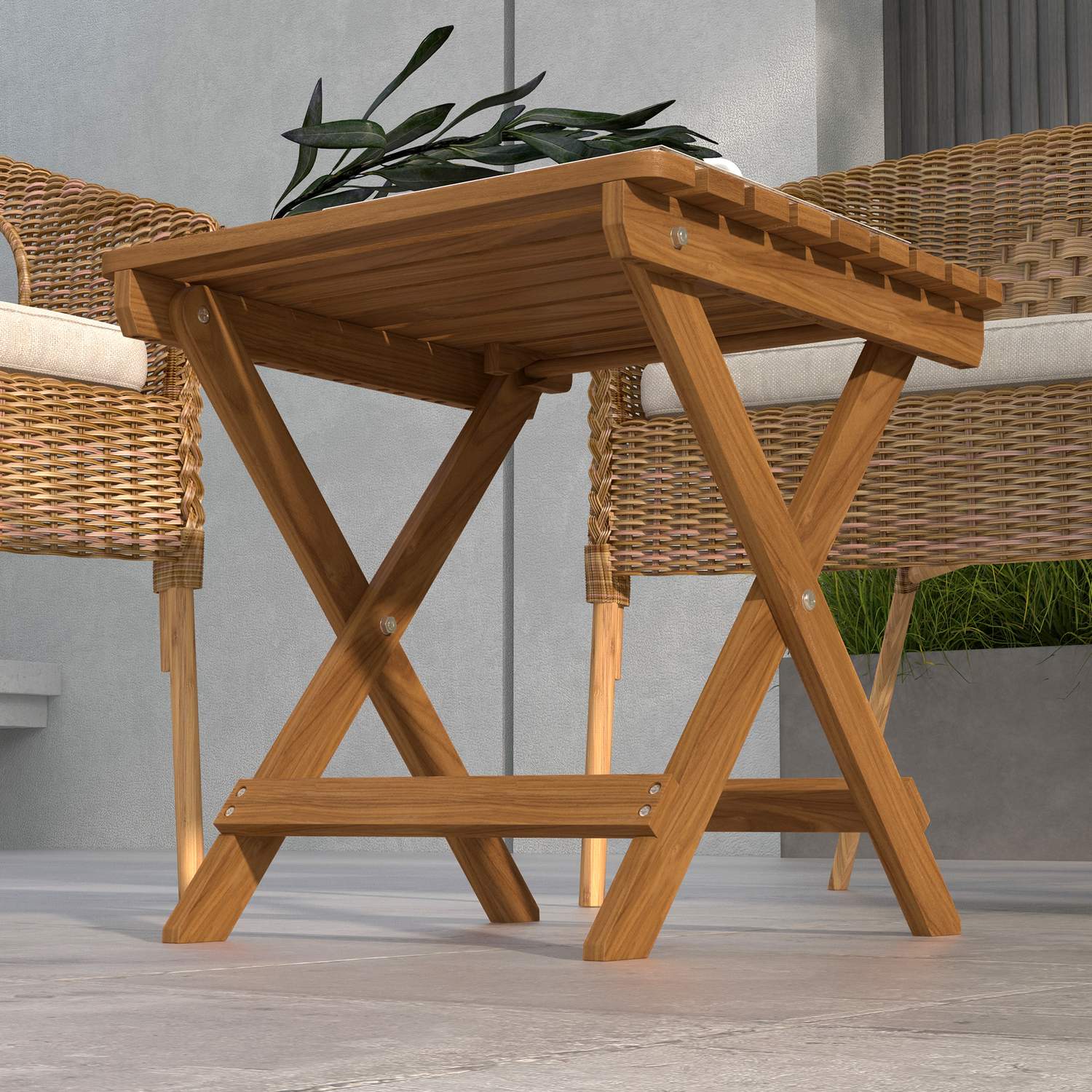 Teak houten opklapbare bijzettafels voor buiten, Set van 2 – 45x45x45 cm