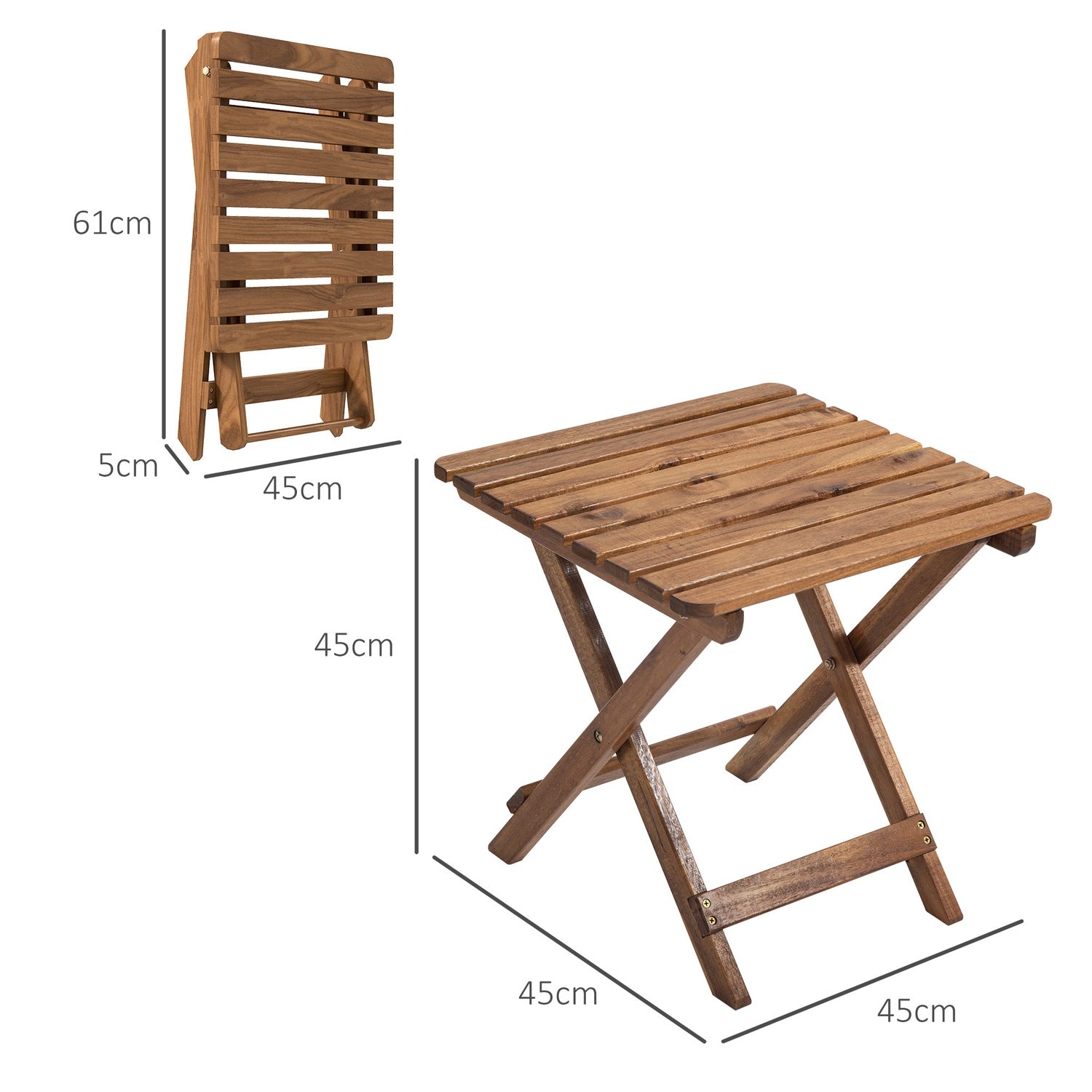 Teak houten opklapbare bijzettafels voor buiten, Set van 2 – 45x45x45 cm