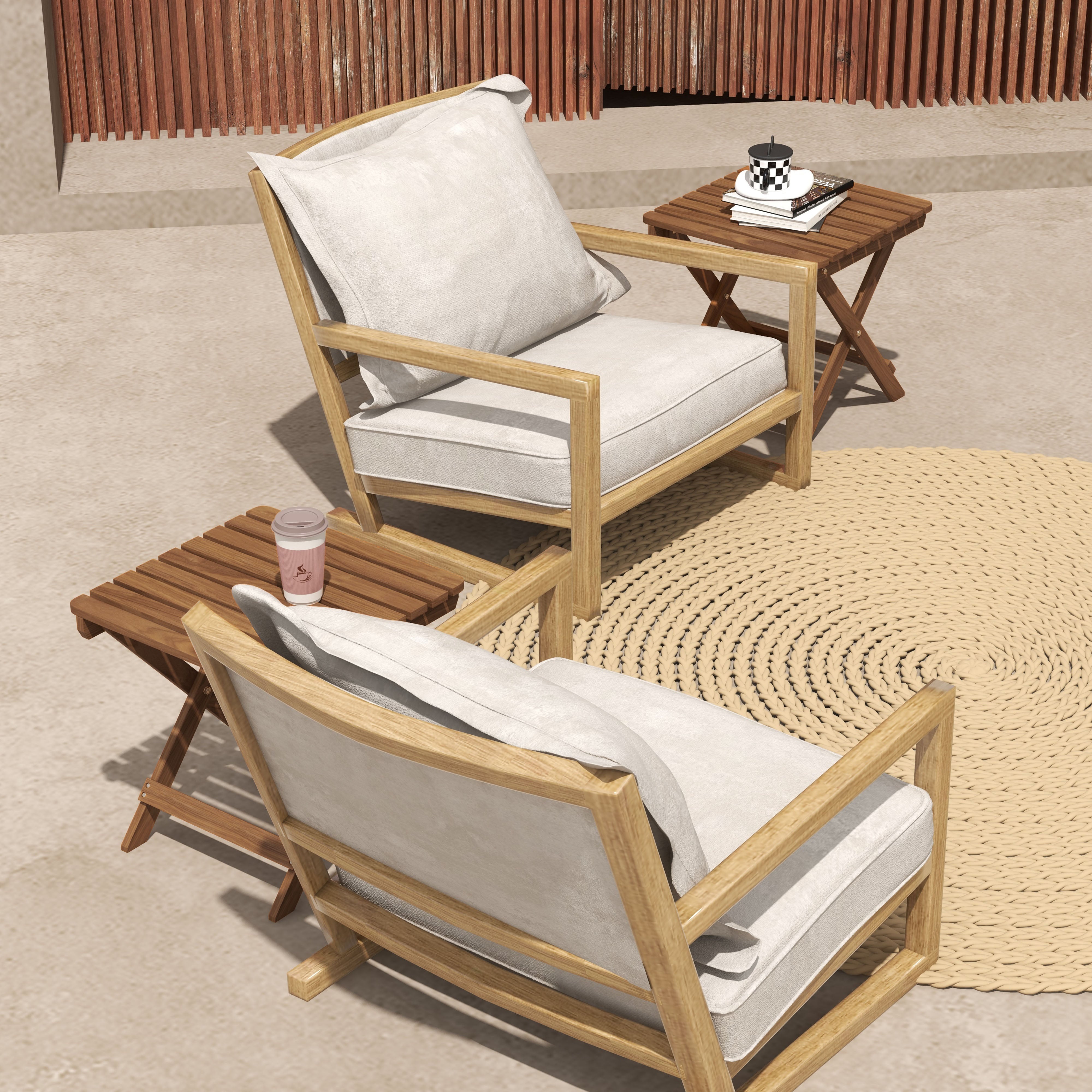 Teak houten opklapbare bijzettafels voor buiten, Set van 2 – 45x45x45 cm