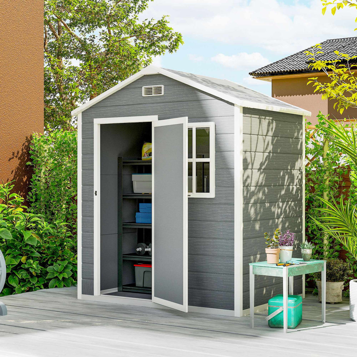 Tuinschuur, 1,9 m², afsluitbare deur, schuin dak