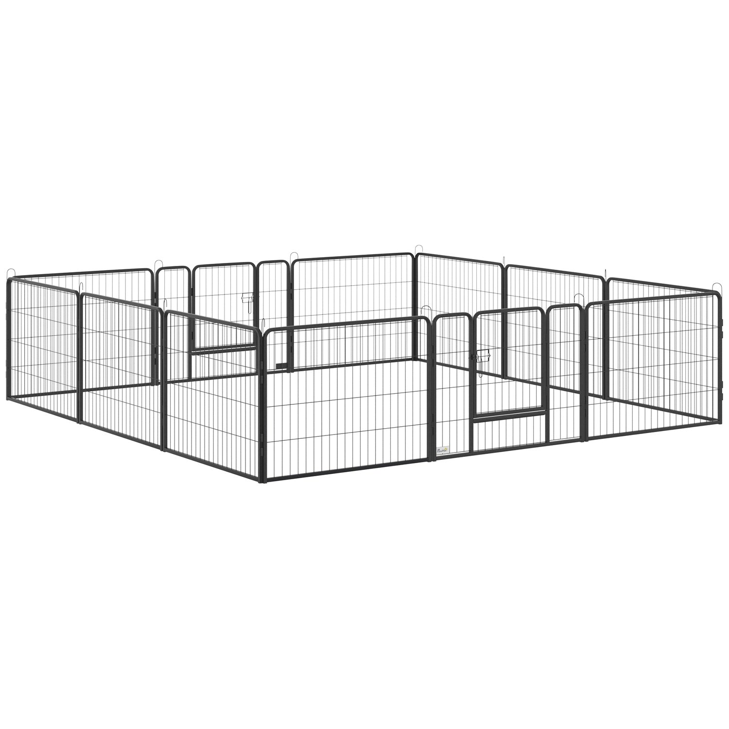 Hondenren buiten – 12 panelen staal, zwart, 60 cm hoog