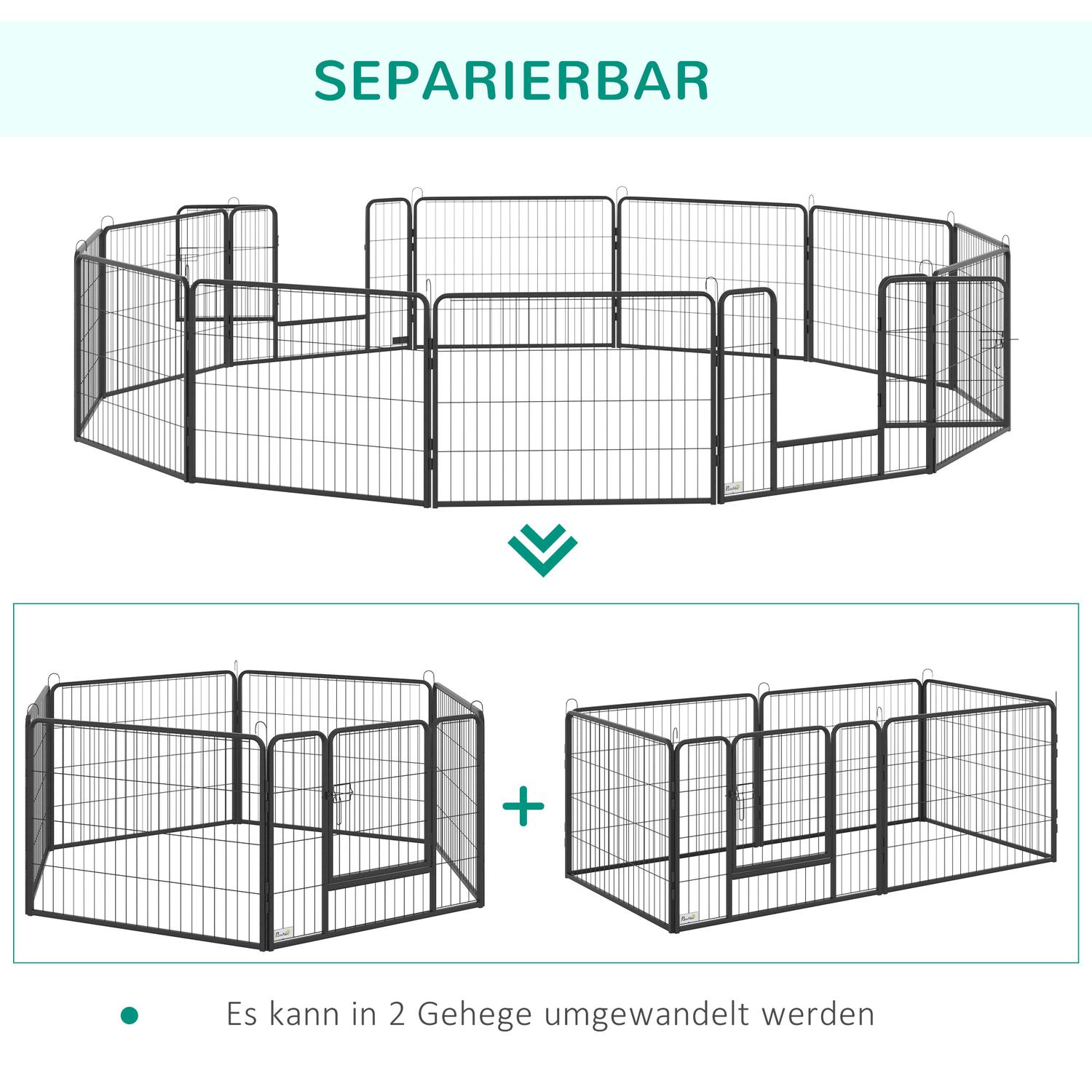 Hondenren buiten – 12 panelen staal, zwart, 60 cm hoog