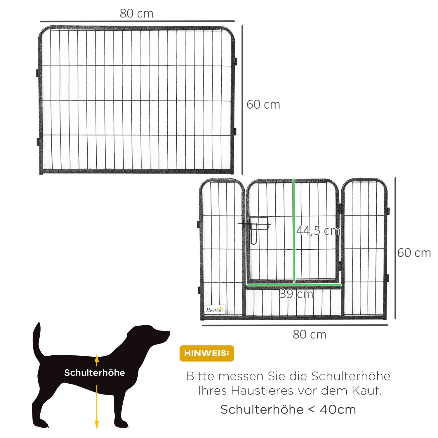 Hondenren buiten – 12 panelen staal, zwart, 60 cm hoog