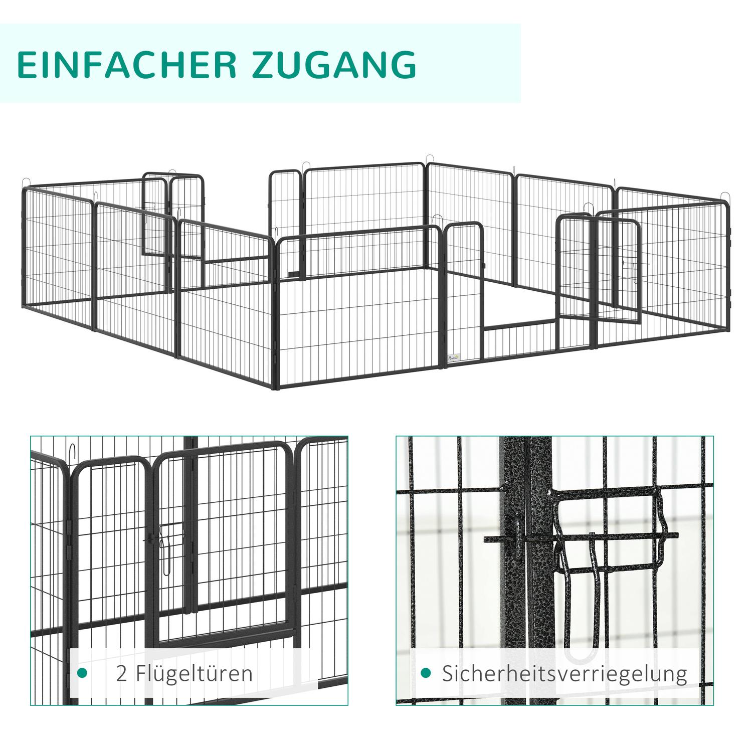 Hondenren buiten – 12 panelen staal, zwart, 60 cm hoog