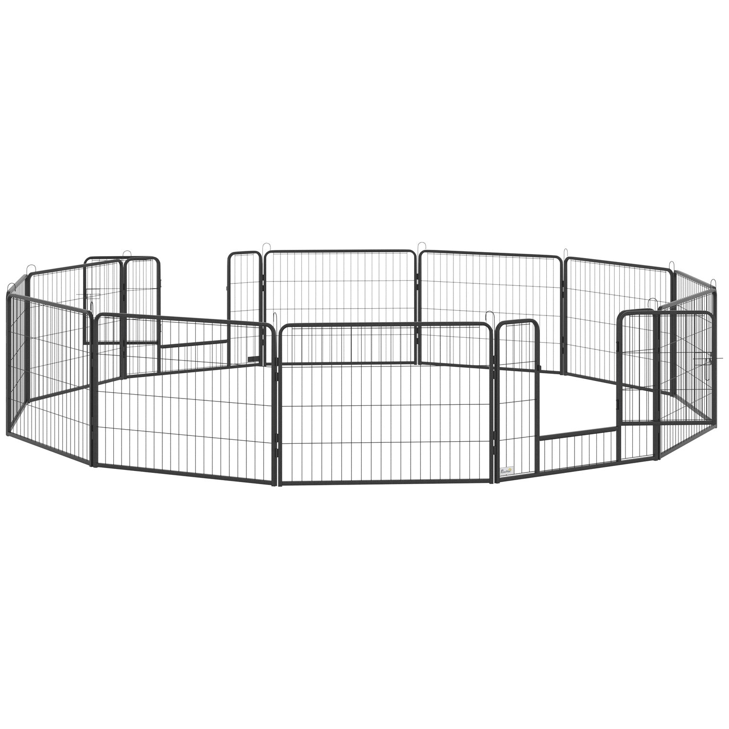 Hondenren buiten – 12 panelen staal, zwart, 60 cm hoog