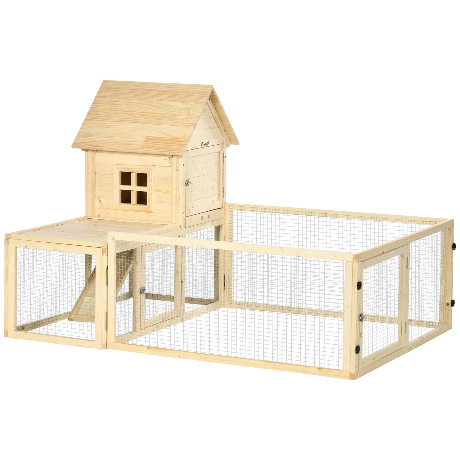 Houten buitenkonijnenhok met loopplank – 151,5x106x97cm