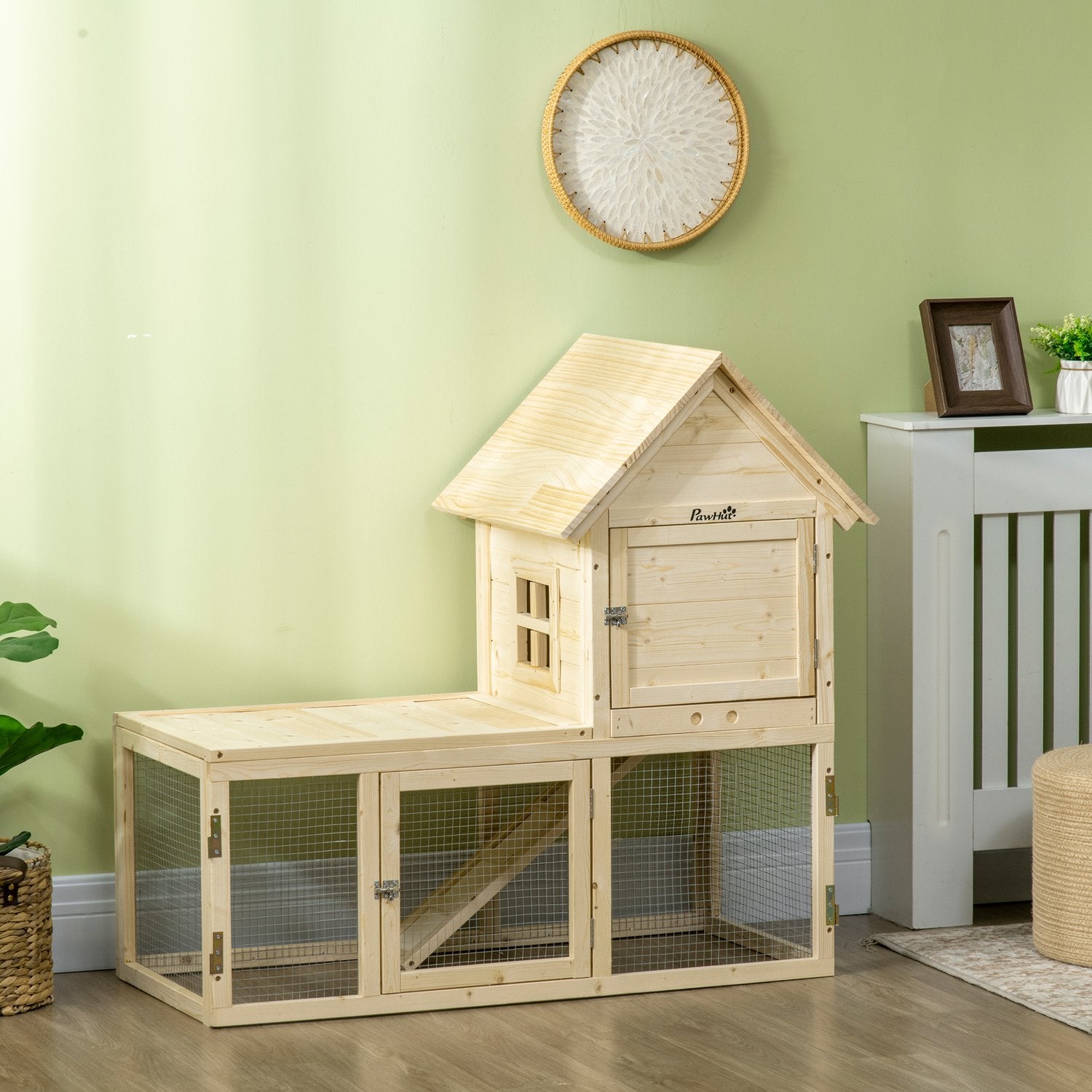 Houten buitenkonijnenhok met loopplank – 151,5x106x97cm