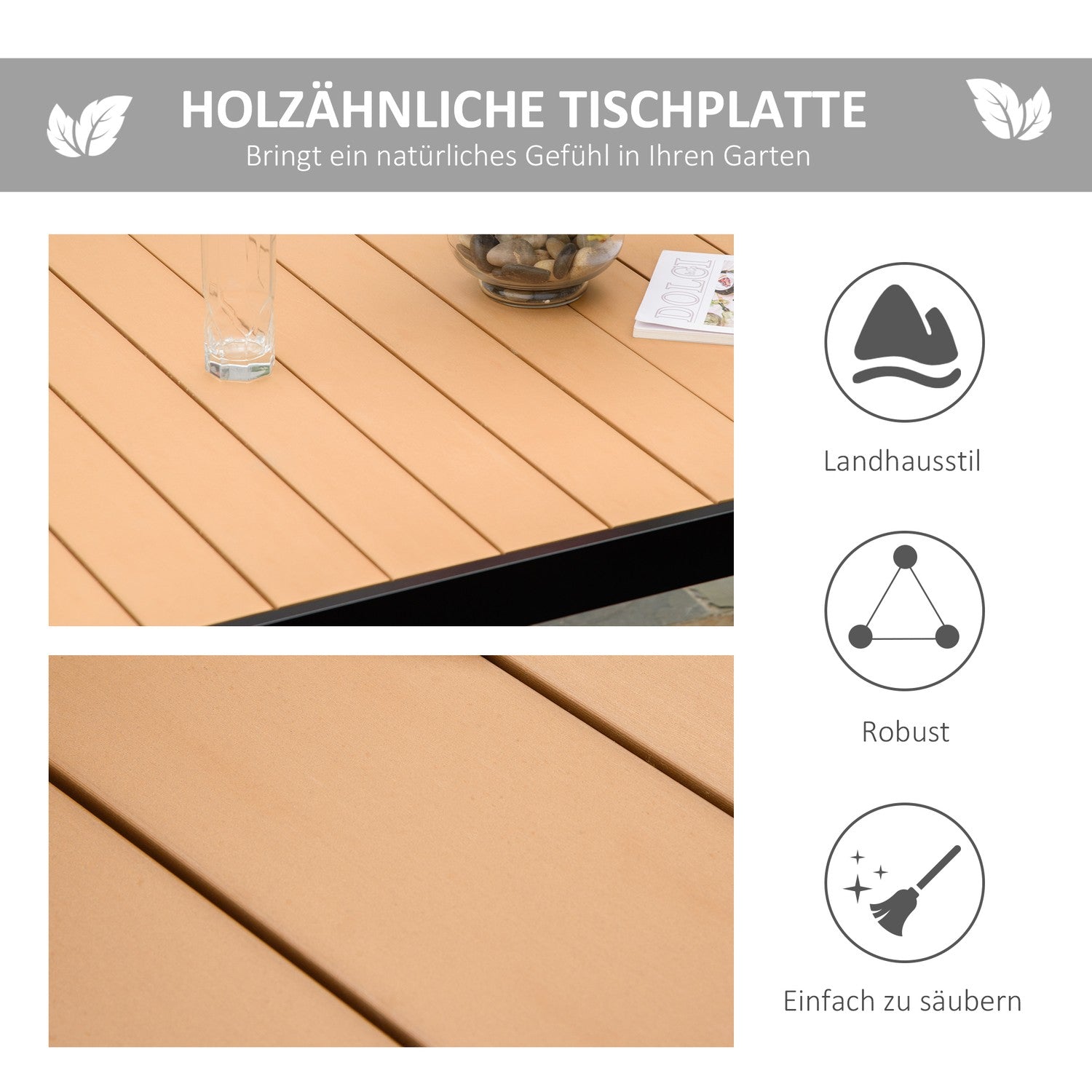 Buiten eettafel voor 6 personen – onderhoudsvriendelijk aluminium, 140x90x74 cm