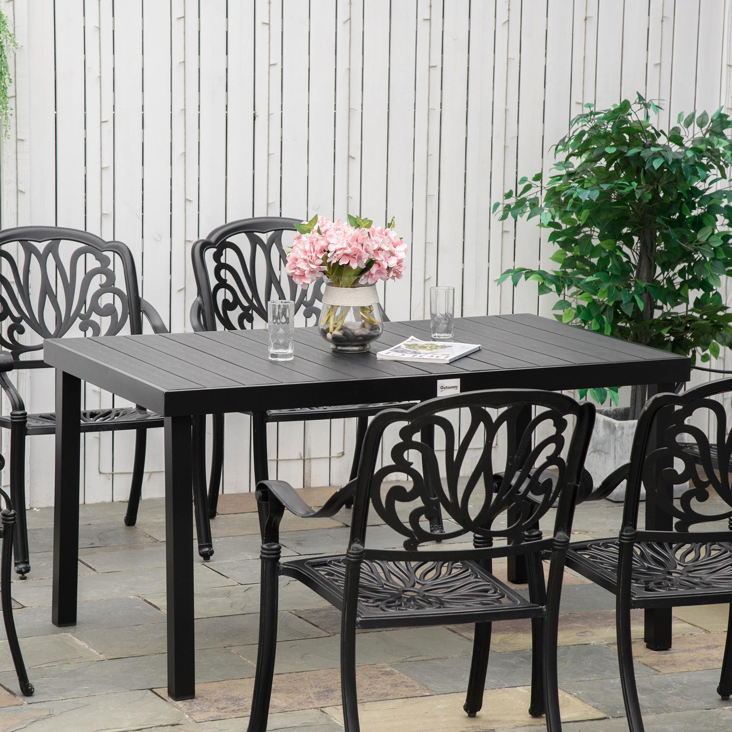 Buiten eettafel voor 6 personen, onderhoudsvriendelijk aluminium, zwart