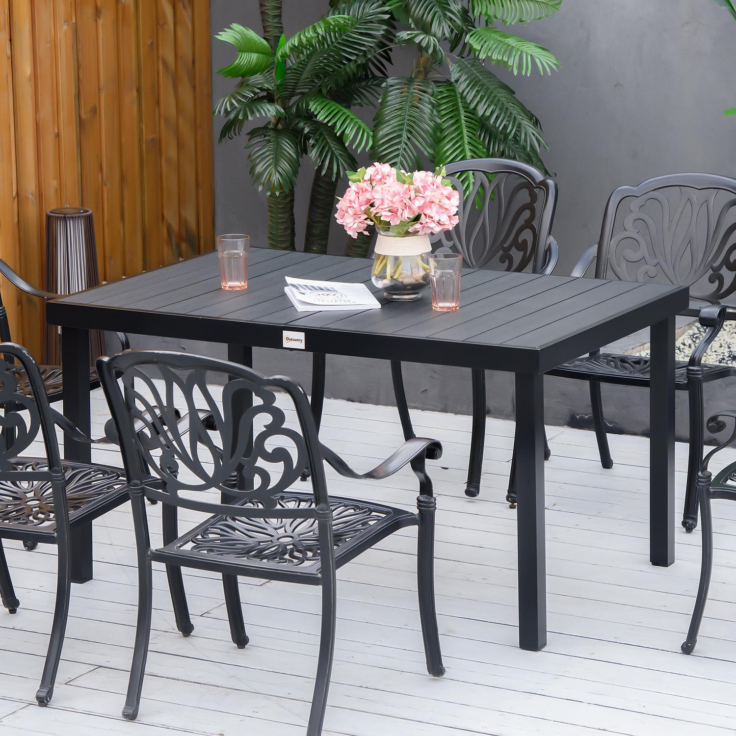 Buiten eettafel voor 6 personen, onderhoudsvriendelijk aluminium, zwart