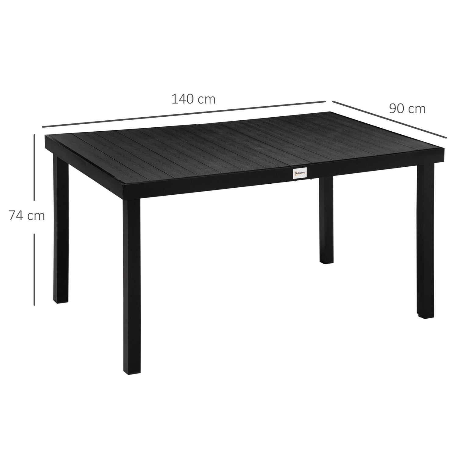 Buiten eettafel voor 6 personen, onderhoudsvriendelijk aluminium, zwart