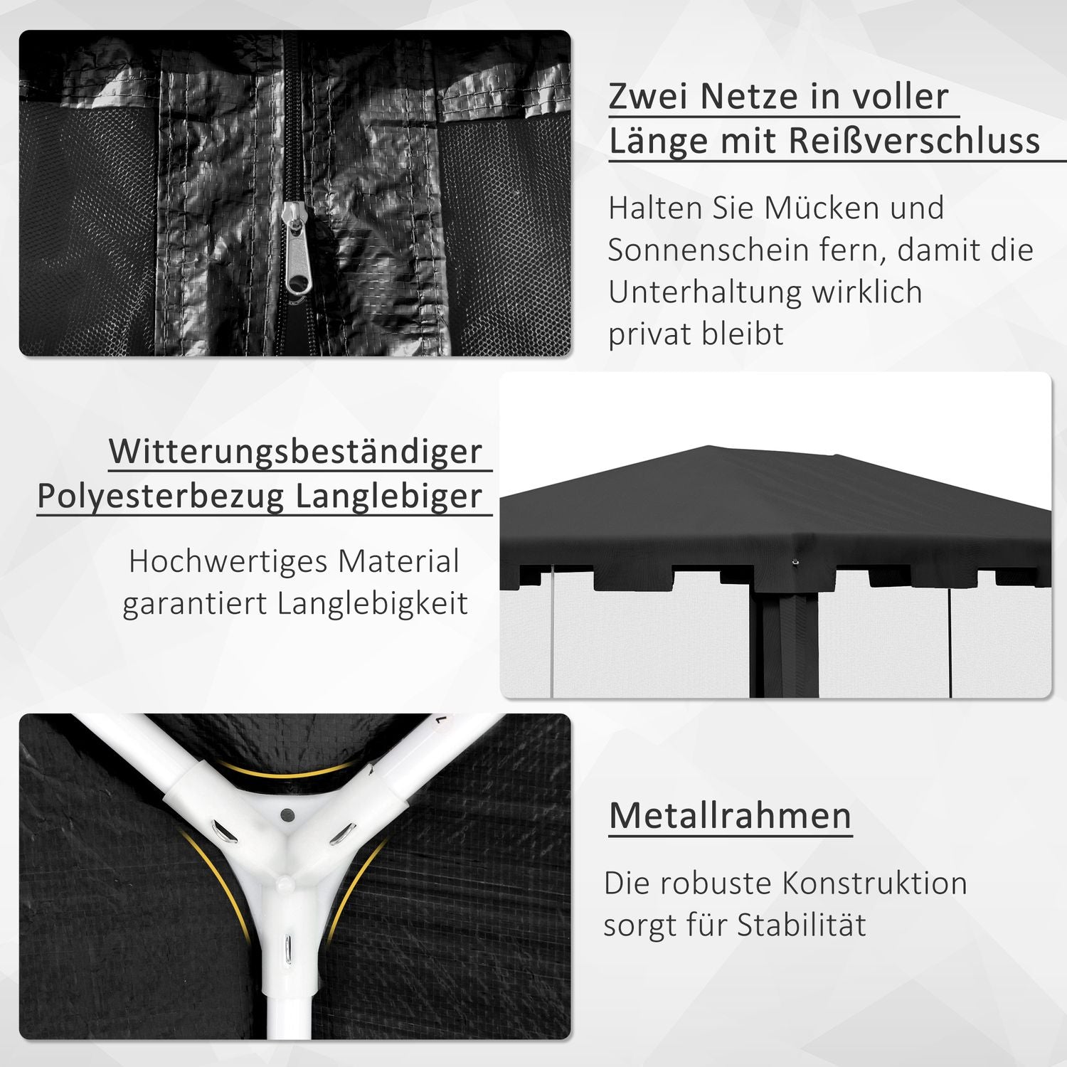 Buitenpaviljoen partytent met netwanden, 4x3m, donkergrijs