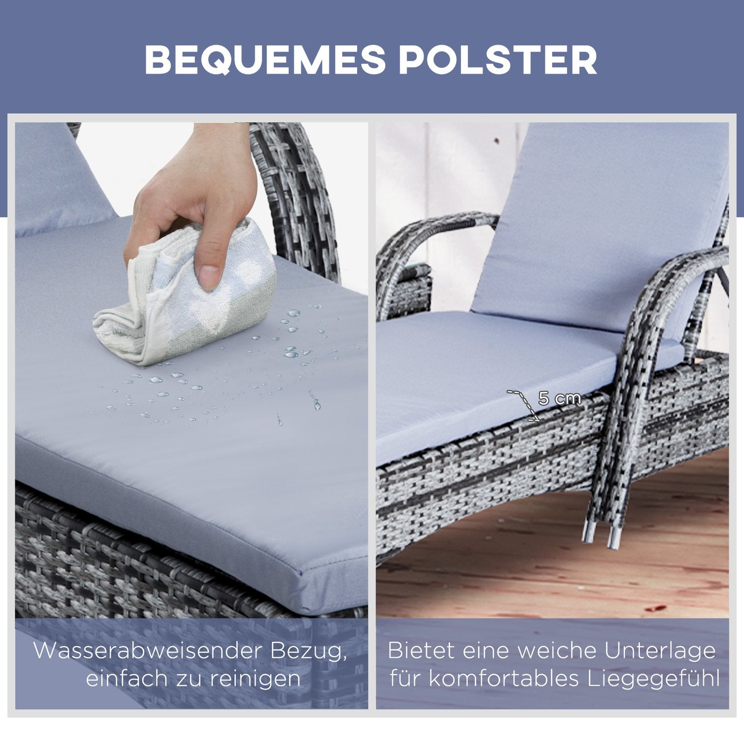 Buiten ligstoelenset, 3-delig, grijs polyrotan & metaal