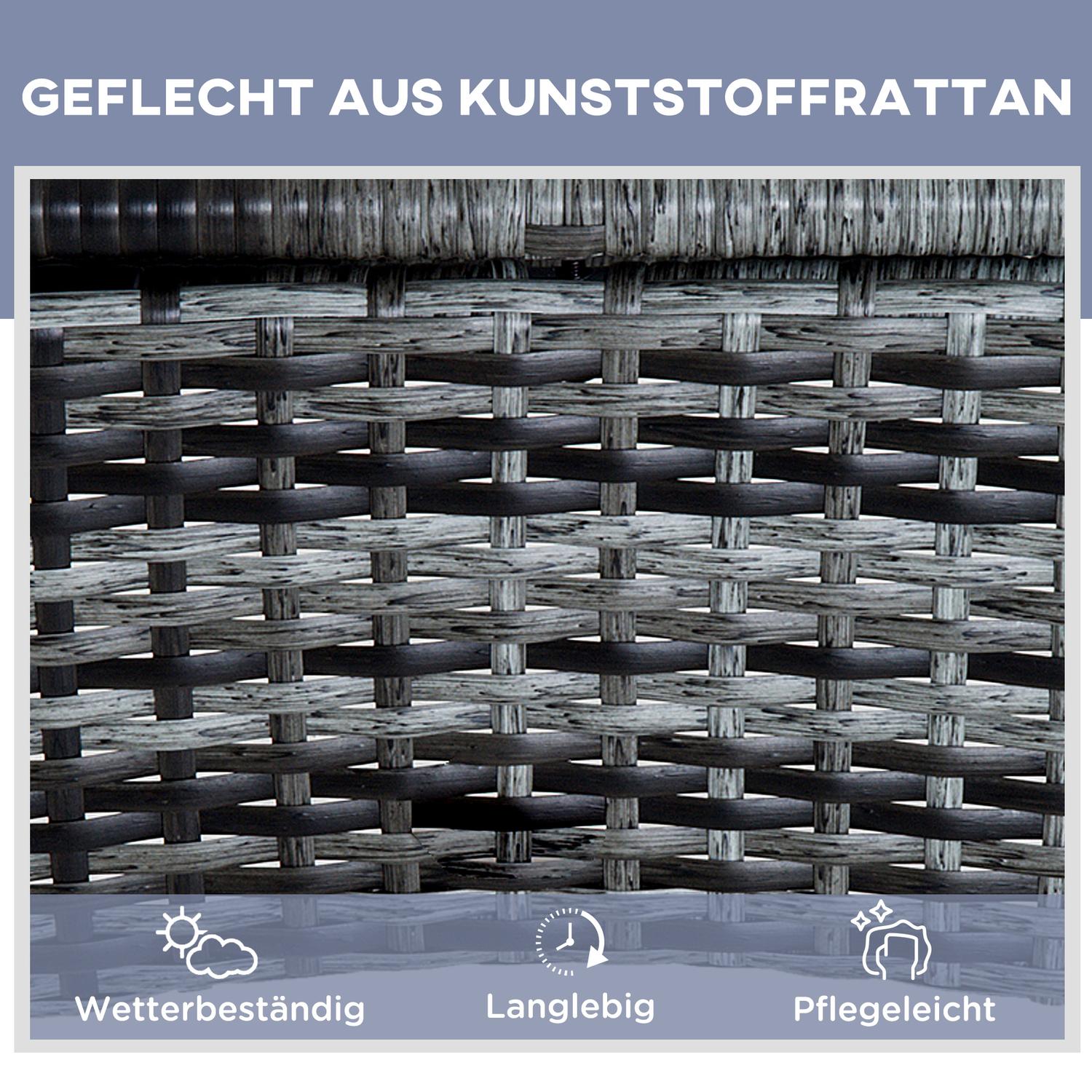 Buiten ligstoelenset, 3-delig, grijs polyrotan & metaal