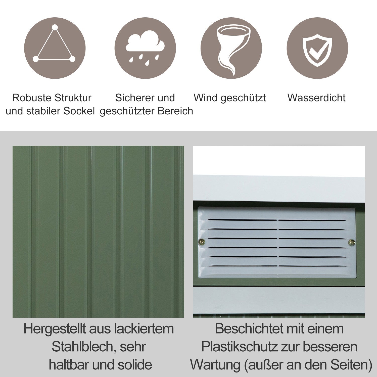 Utomhusstål trädgårdsskjul, skjutdörr, ventilationsfönster