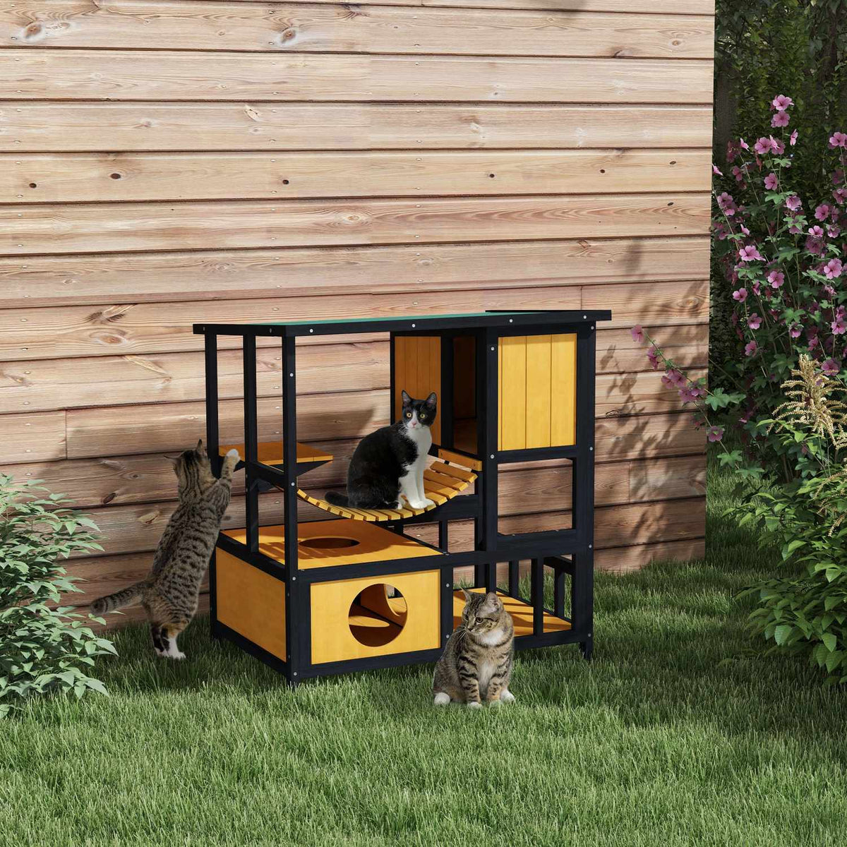Buitenkathok – waterdicht, geschikt voor 1-2 katten, geel