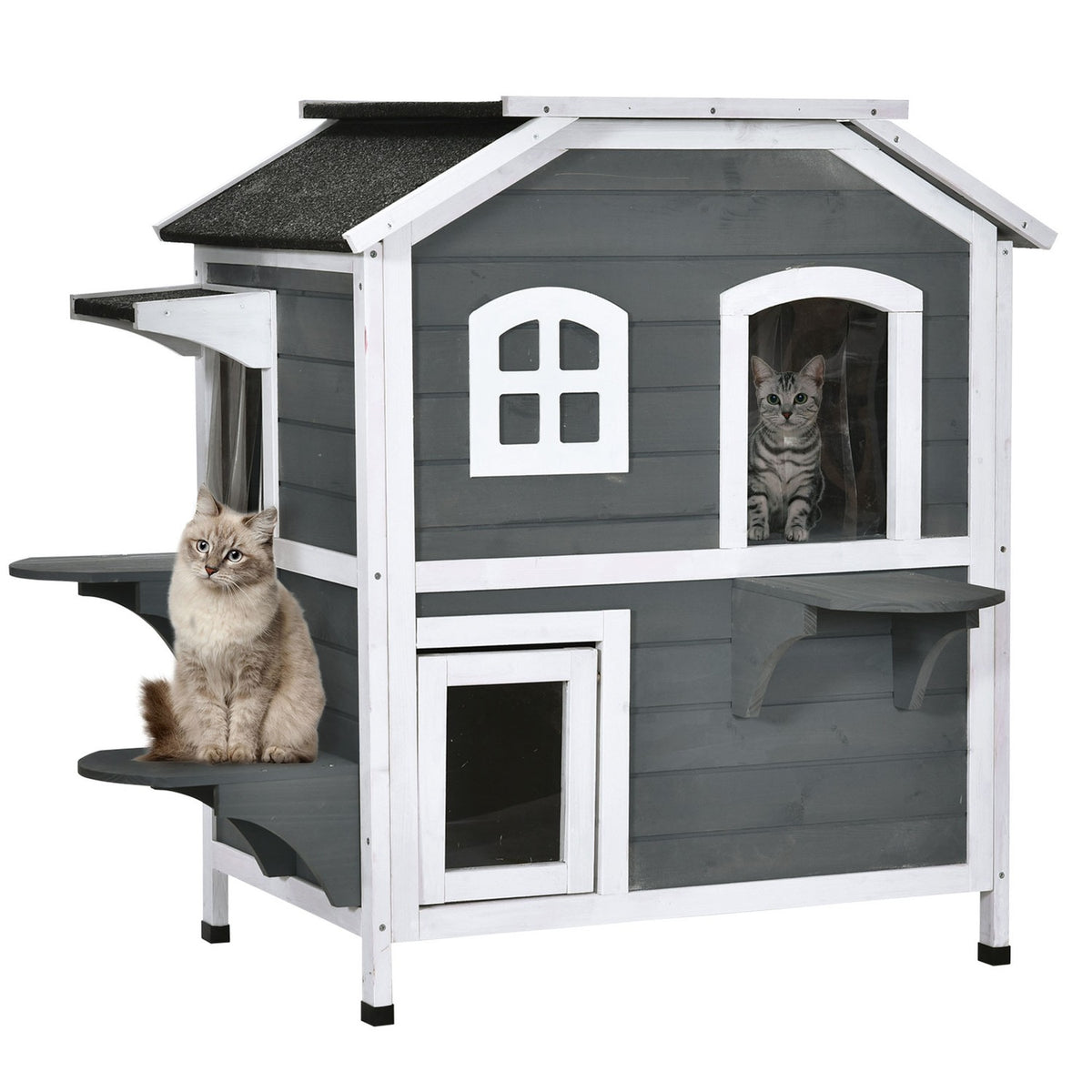 Buiten weerbestendig kattenhuis, asfalt dak, 2 niveaus