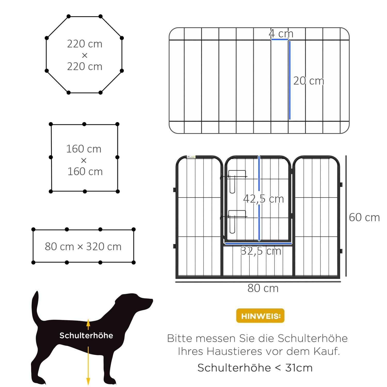 Puppyren Buitenverblijf – 8 panelen, deur, 60x80 cm