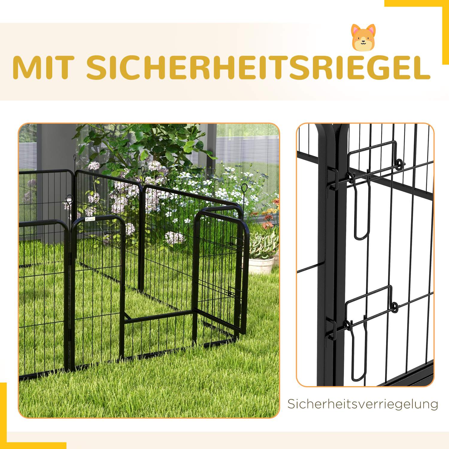 Puppyren Buitenverblijf – 8 panelen, deur, 60x80 cm