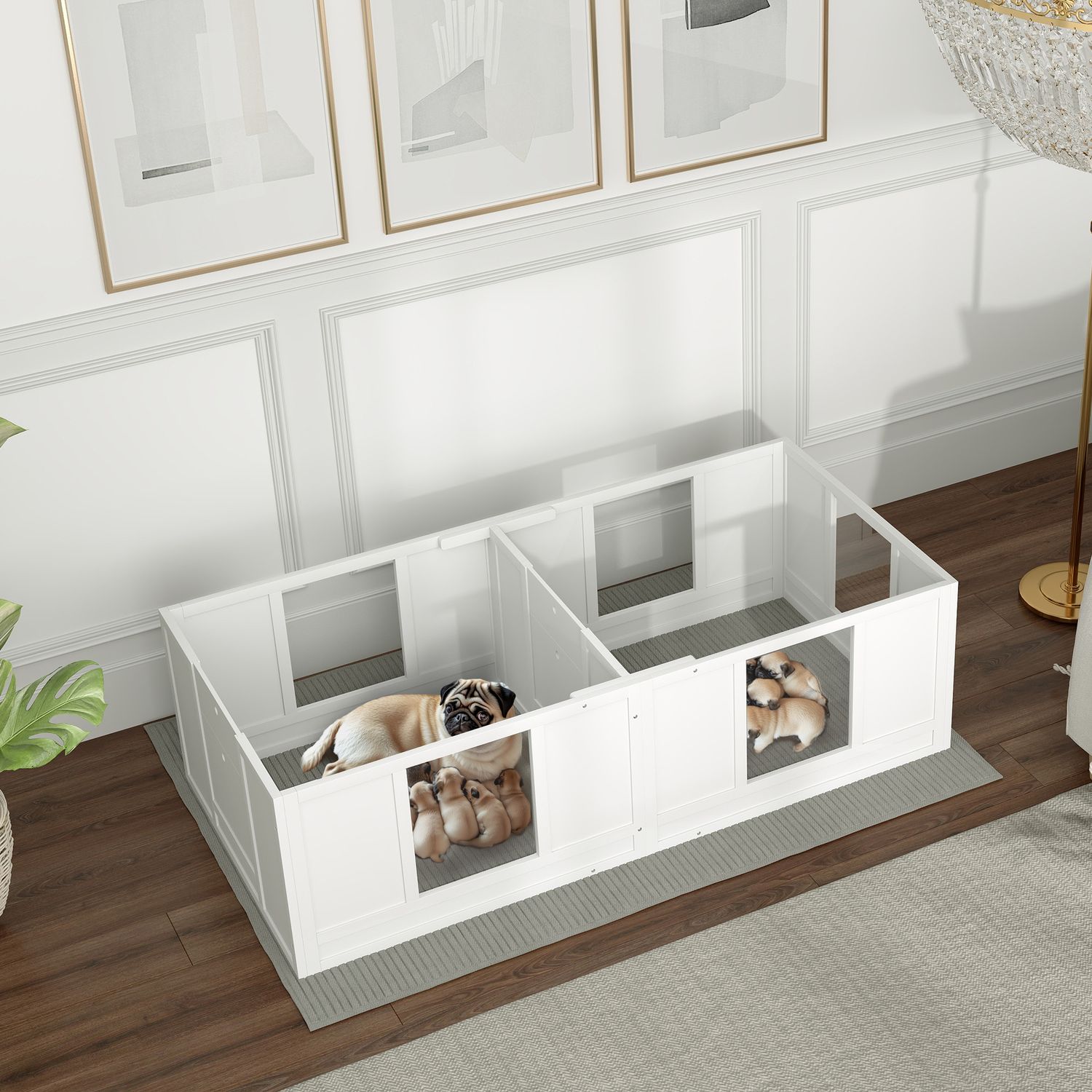 Puppyren met afneembare mat en verstelbare deur, wit