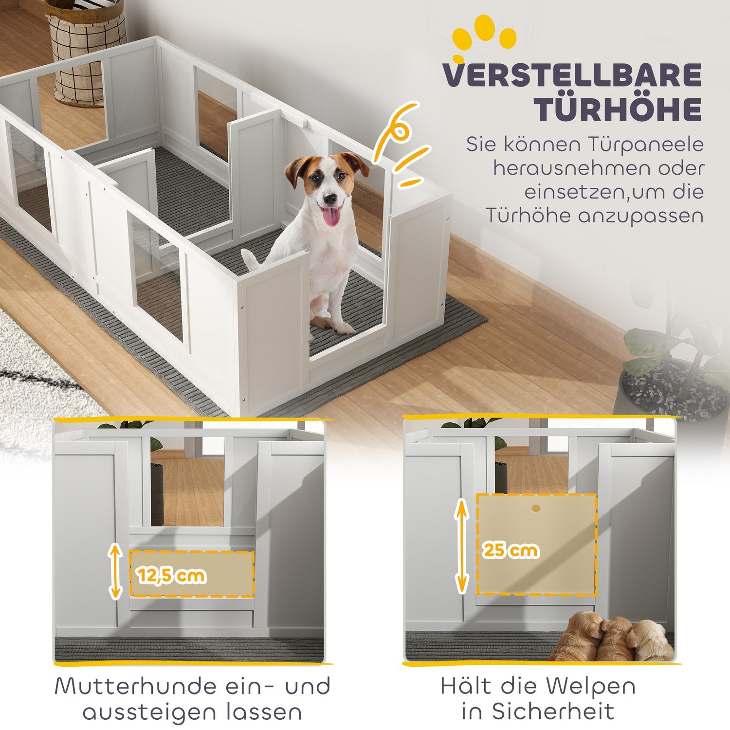 Puppyren met afneembare mat en verstelbare deur, wit