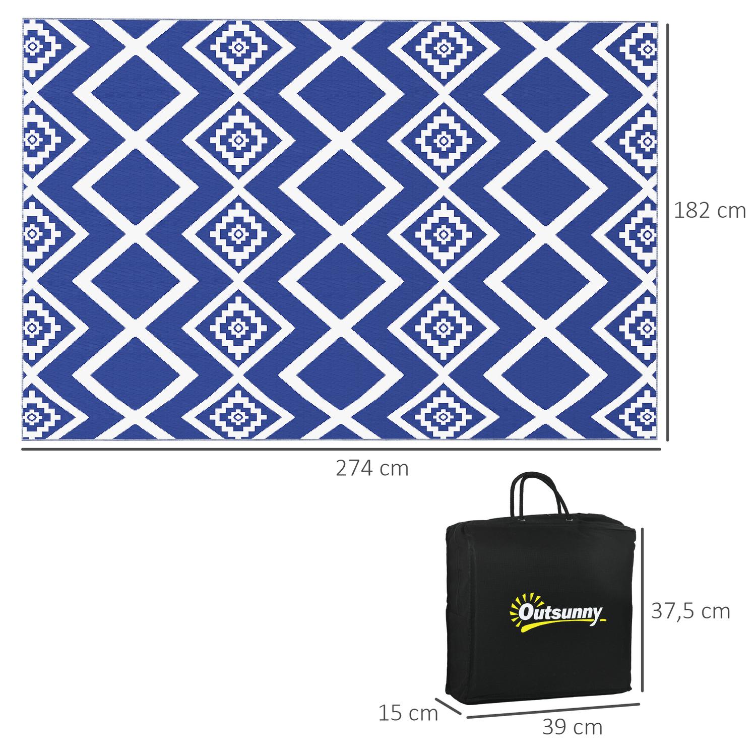 Waterafstotend kunststof vloerkleed buiten, 182x274cm, Blauw/Wit