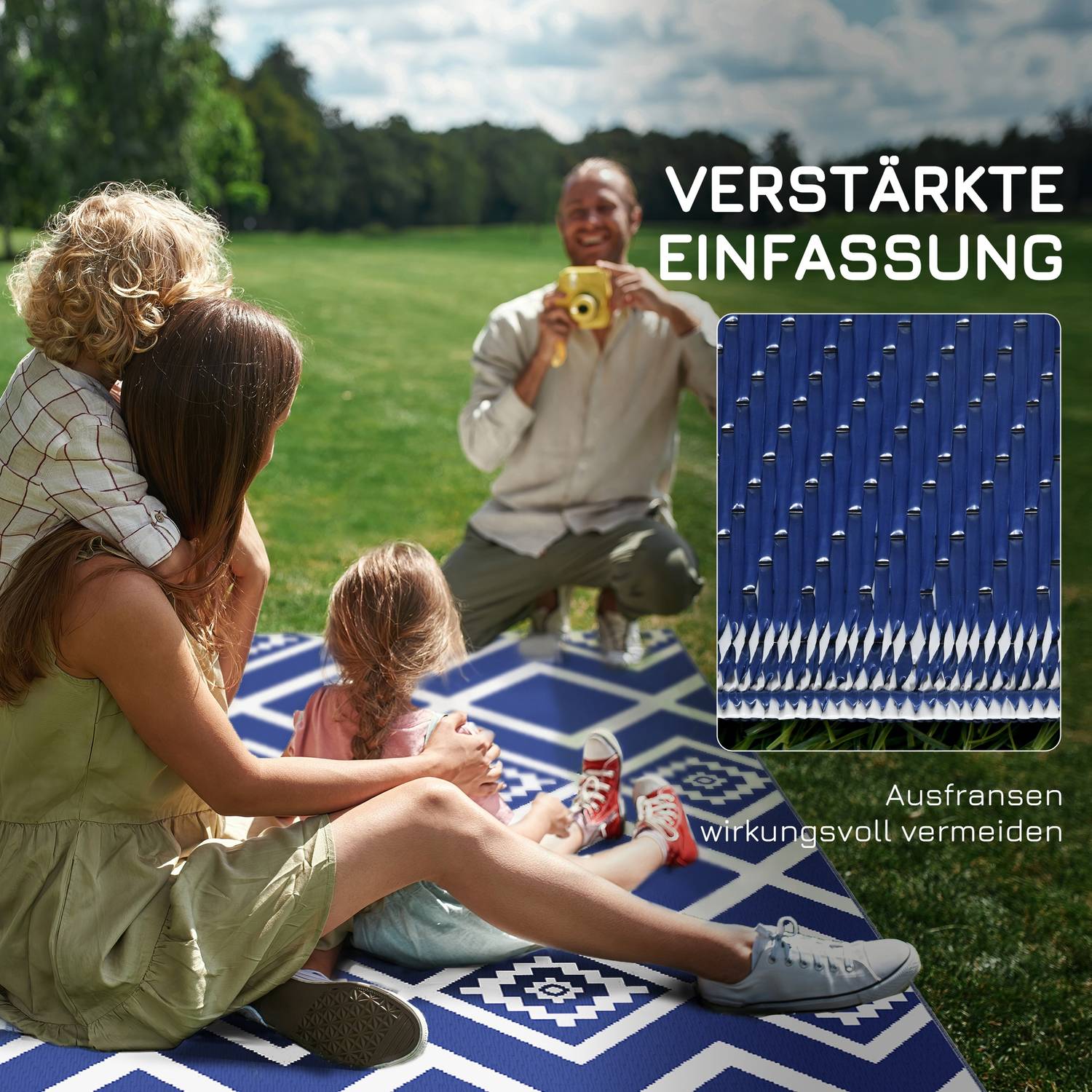 Waterafstotend kunststof vloerkleed buiten, 182x274cm, Blauw/Wit