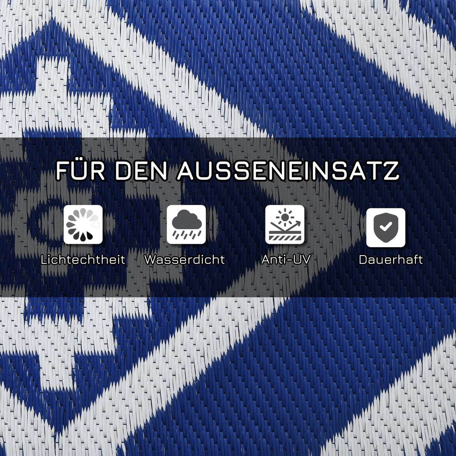 Waterafstotend kunststof vloerkleed buiten, 182x274cm, Blauw/Wit