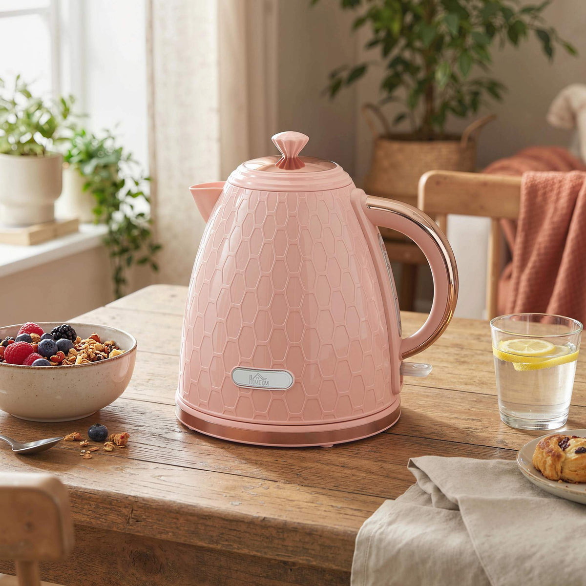 Waterkoker 1,7 l, snelkoken, 2200 W, snoerloos, roze