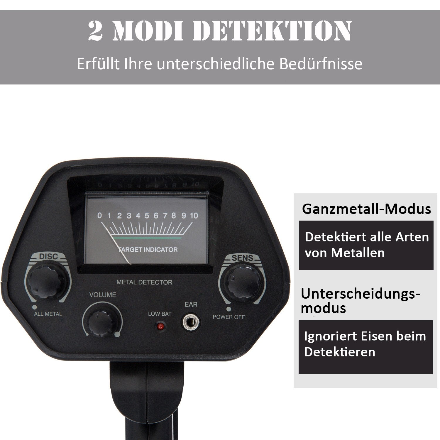 Waterdichte metaaldetector met 16,5 cm spoel, verstelbare lengte