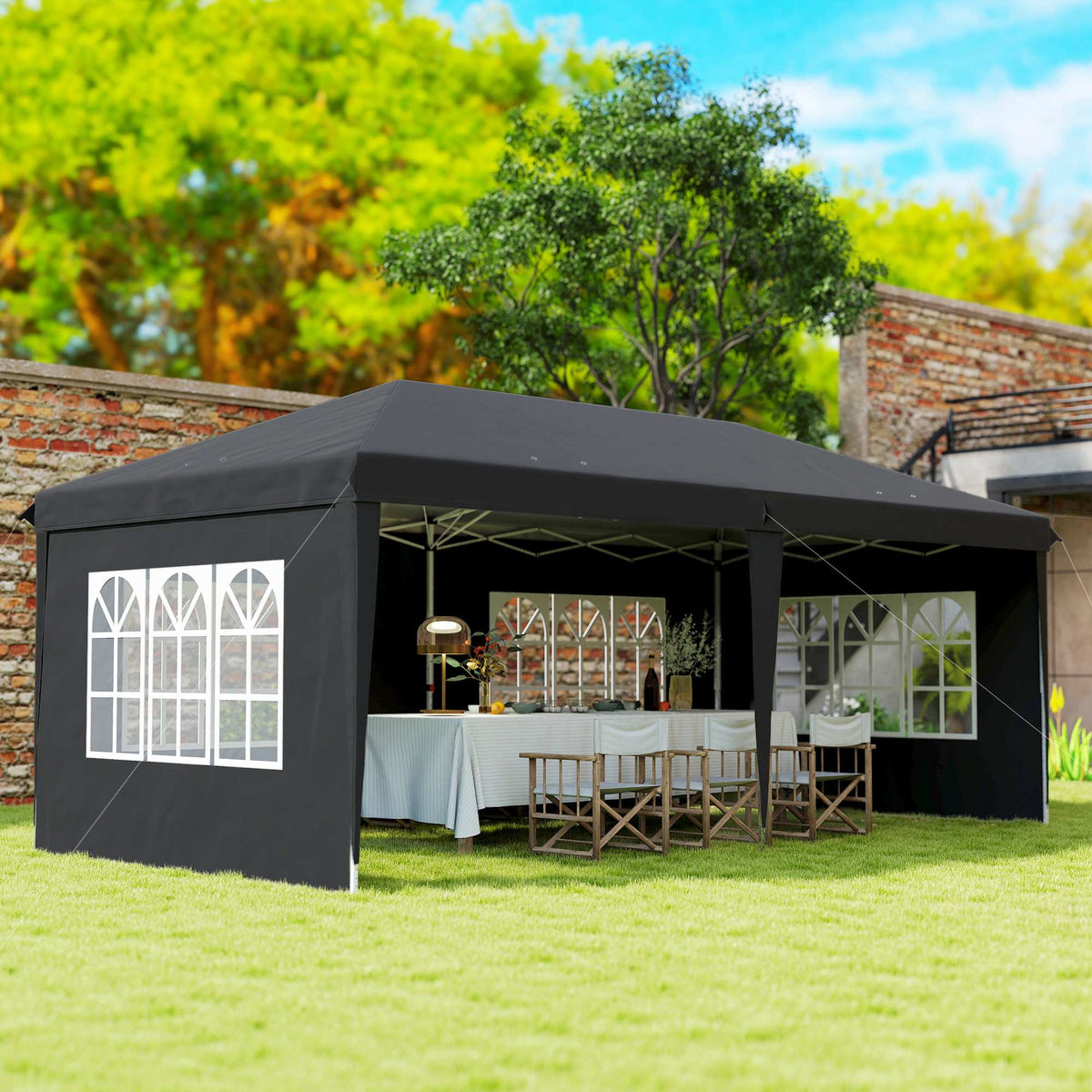 Waterdicht pop-uppaviljoen van 3 x 6 m met uv-bescherming, zwart