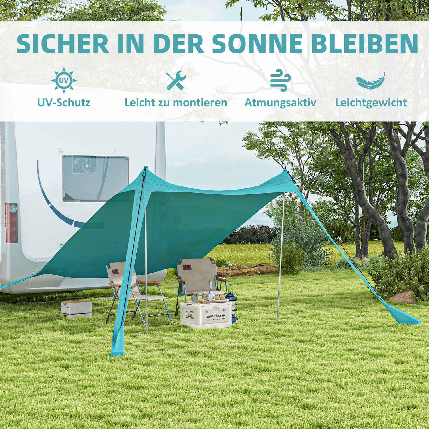 Waterdicht zonnescherm met UV-bescherming, 2,15x2x2M hemelsblauw