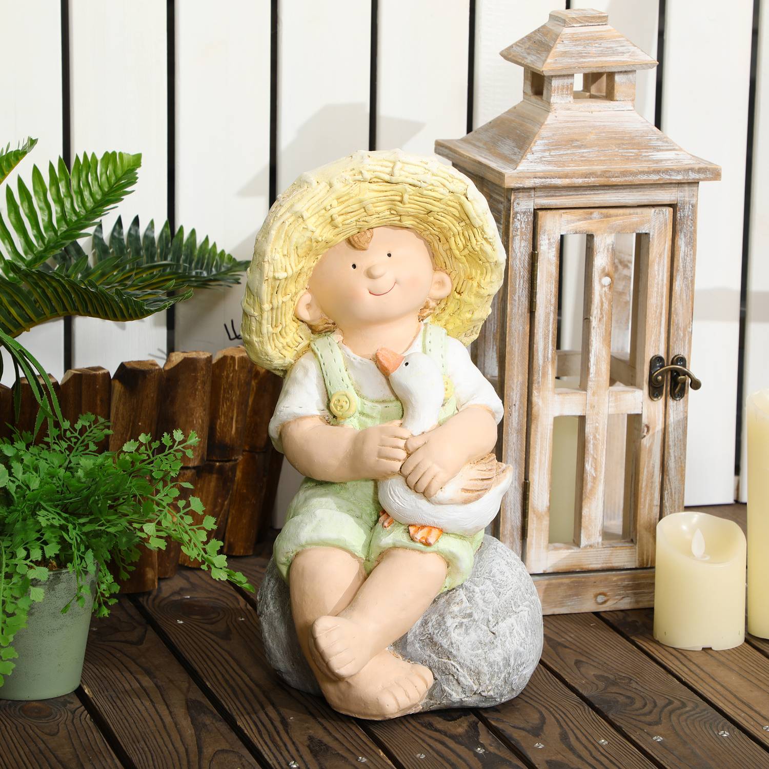 Weerbestendige 43 cm strooien hoed Jongen Tuinbeeld Decoratie