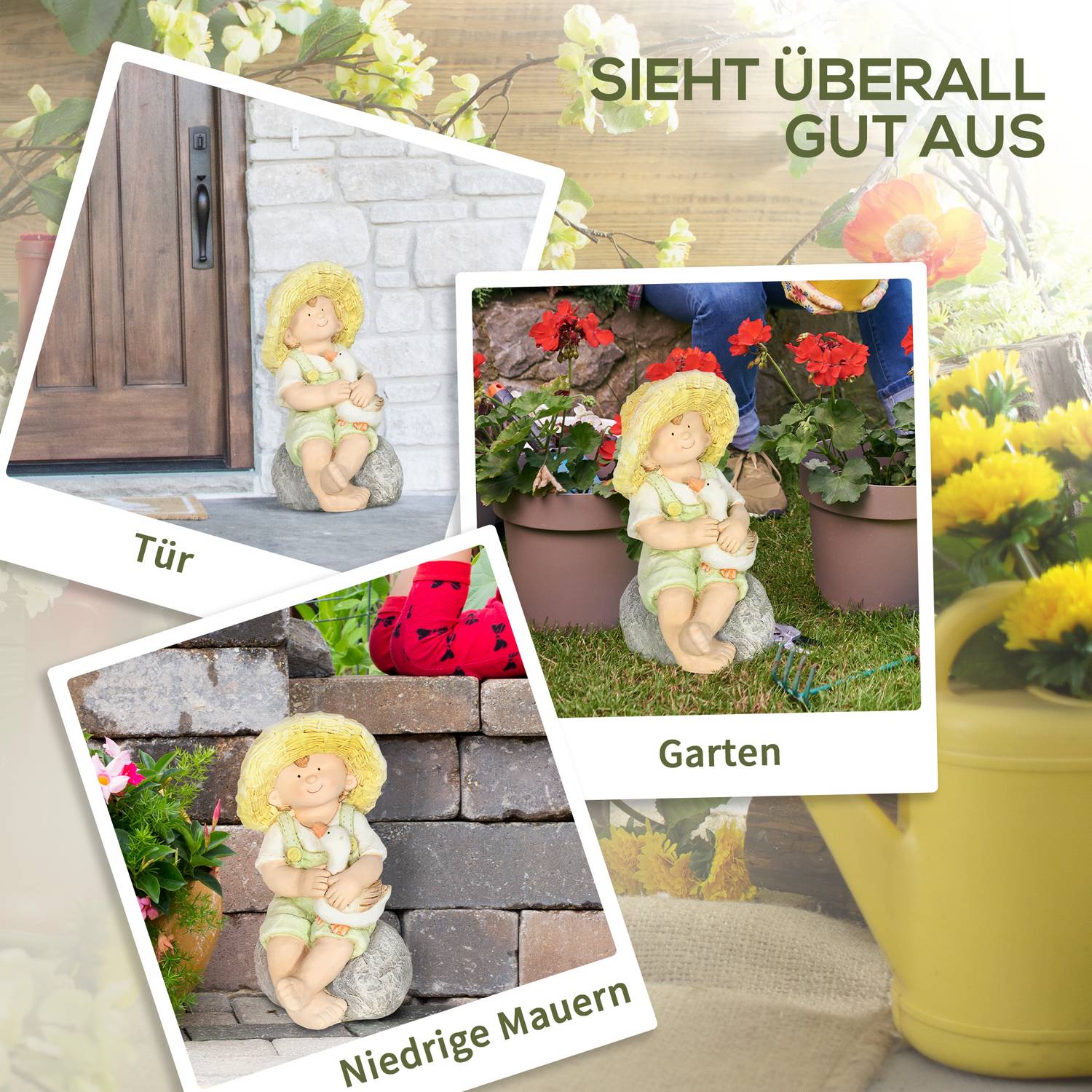 Weerbestendige 43 cm strooien hoed Jongen Tuinbeeld Decoratie