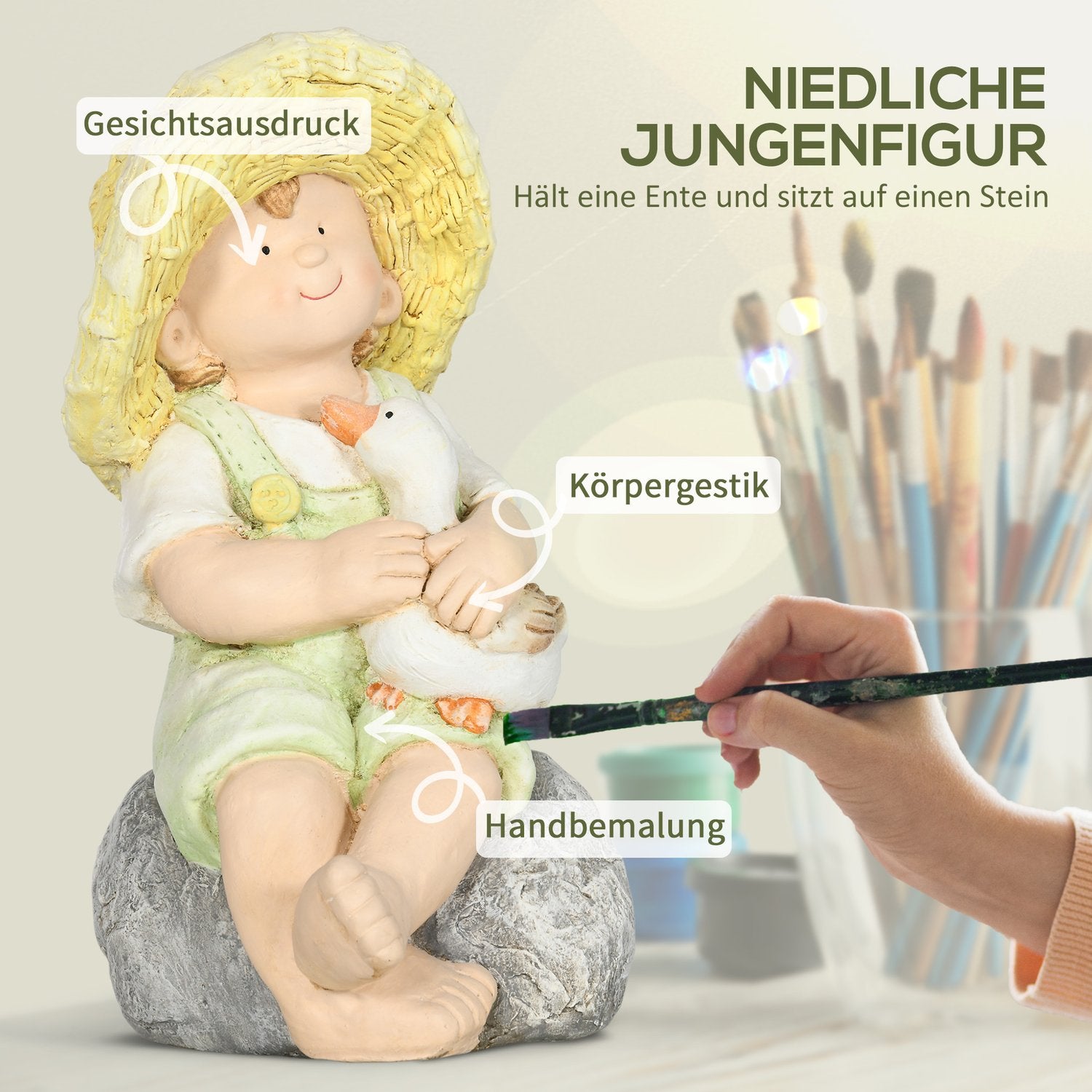 Weerbestendige 43 cm strooien hoed Jongen Tuinbeeld Decoratie