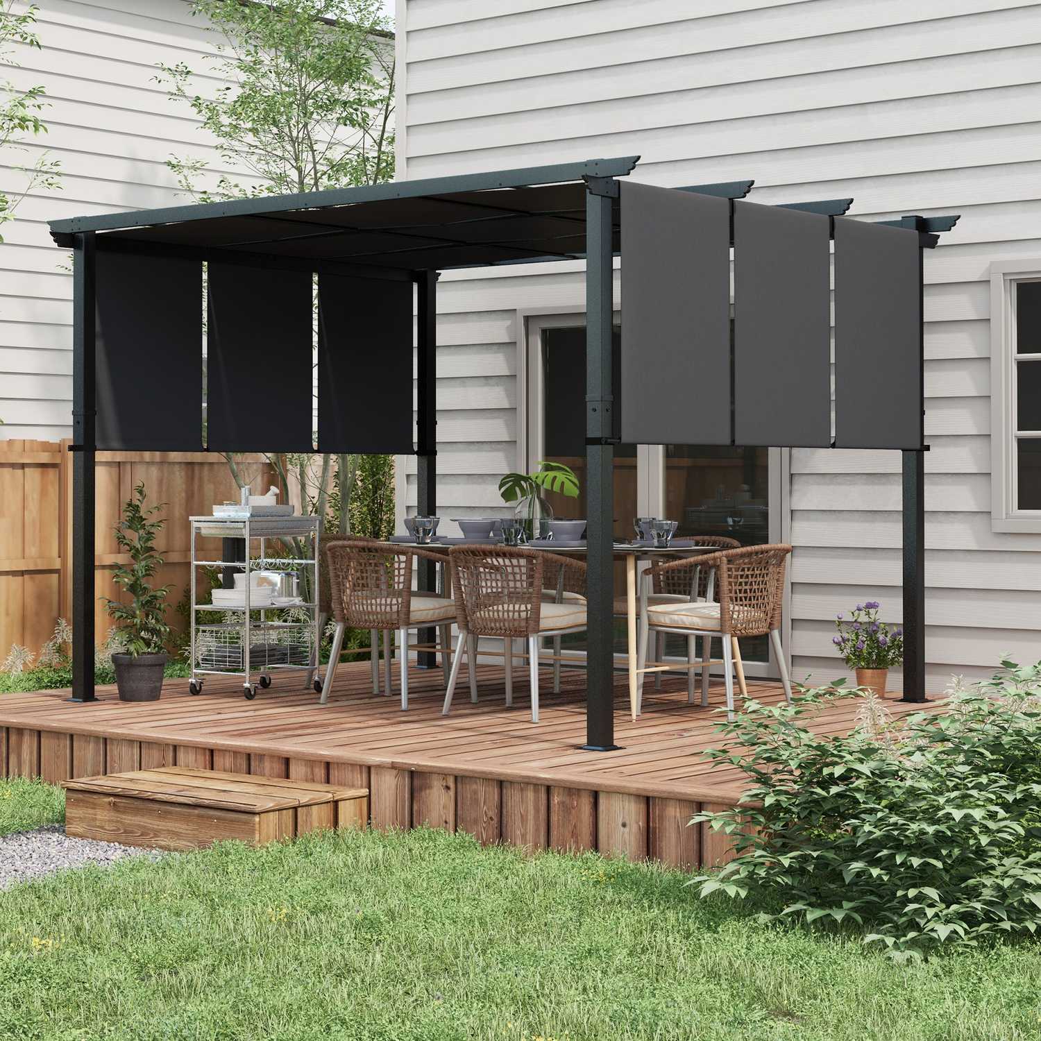Weerbestendige Gazebo Pergola 3,5x3m – Donkergrijze terrasoverkapping