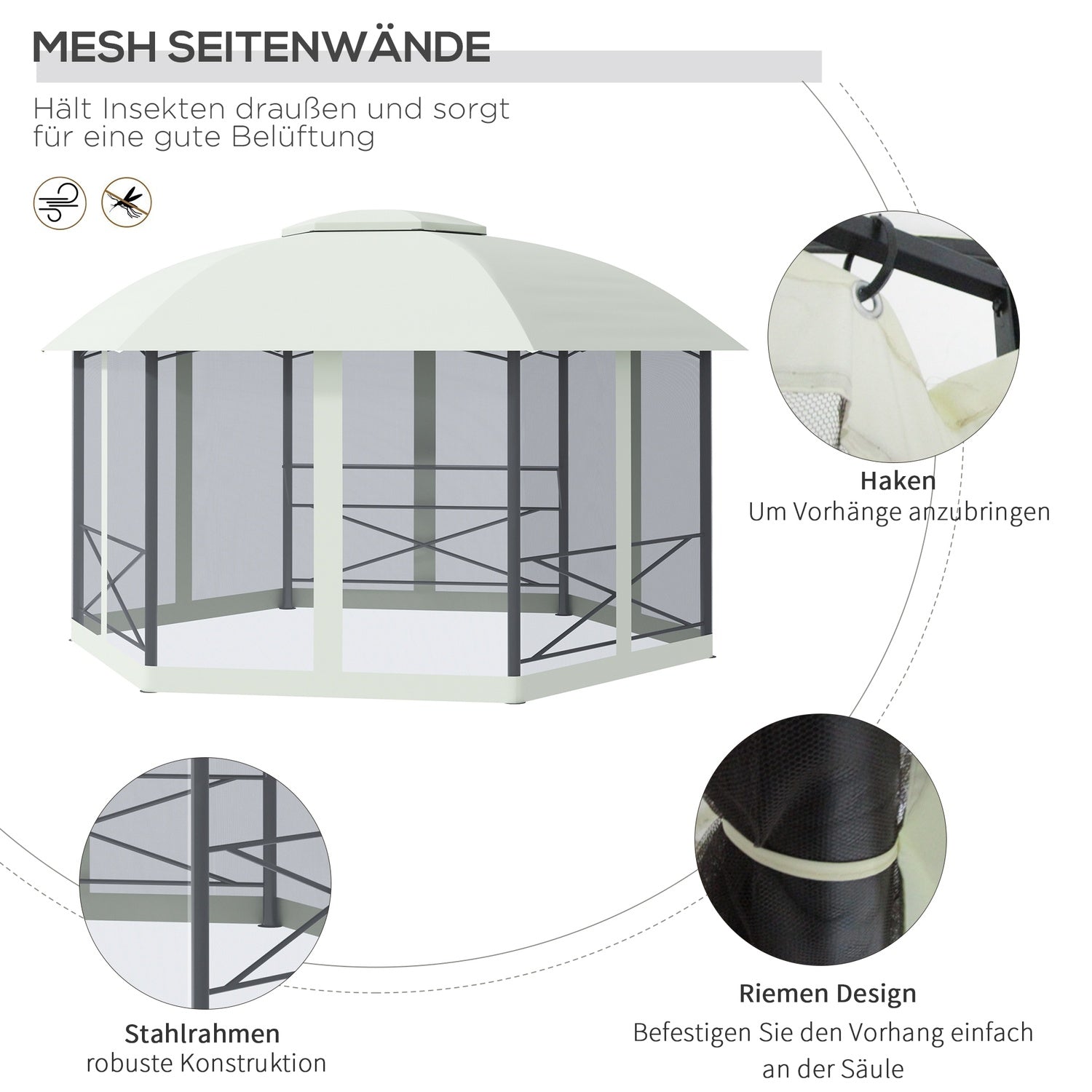Weerbestendige 4x5M tuinpaviljoentent, staal & polyester