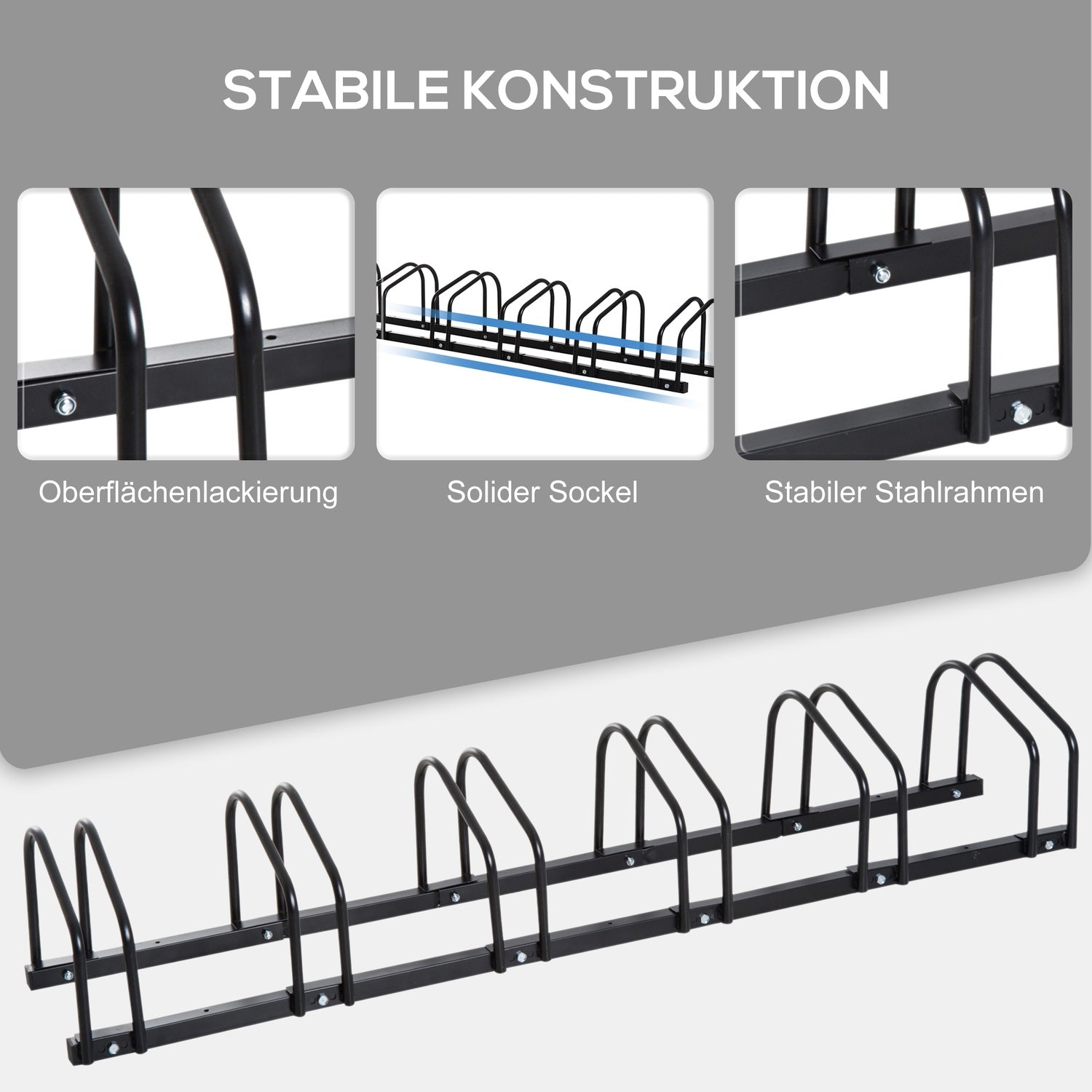 Weerbestendig fietsenrek van staal, vloer- en wandmontage, zwart