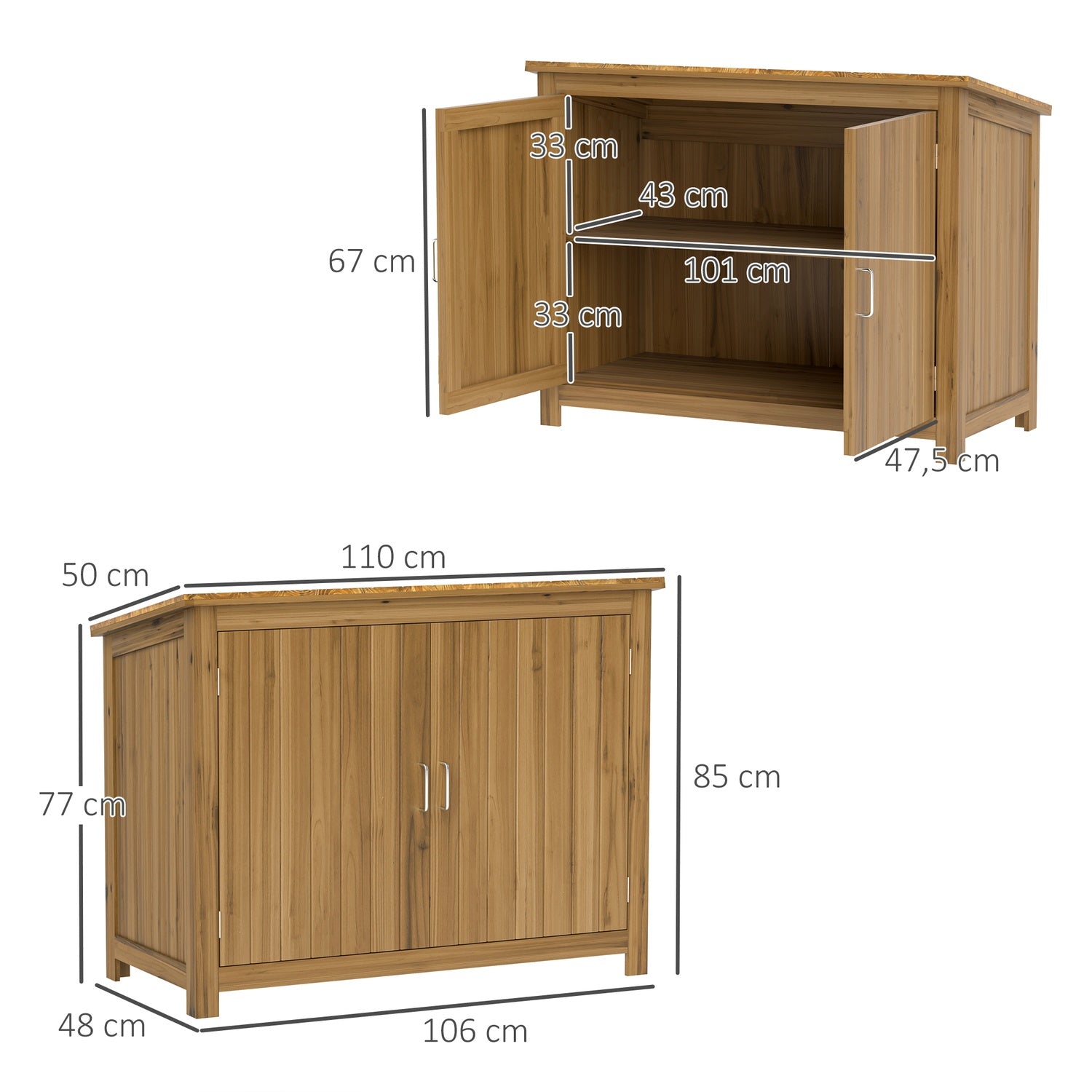 Weerbestendige tuinhouten gereedschapskist met planken 110x50x85 cm
