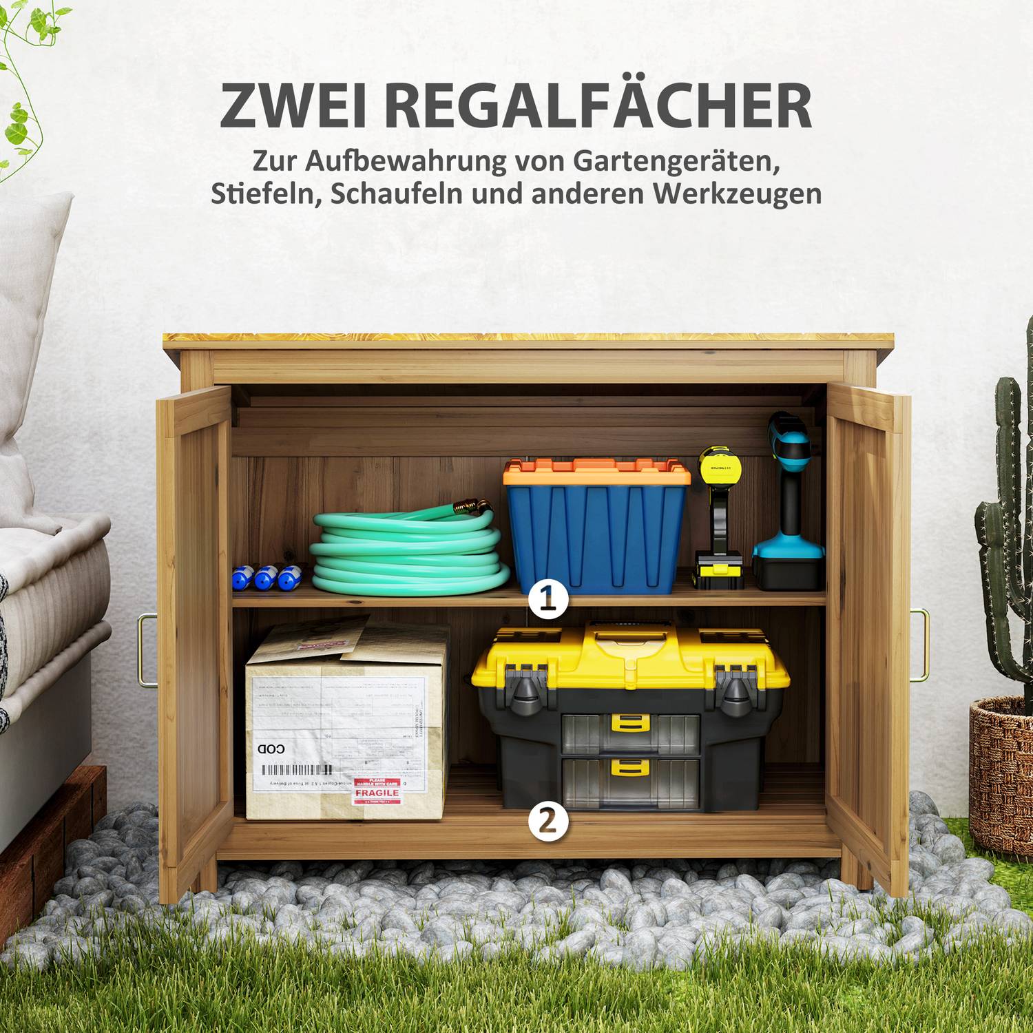 Weerbestendige tuinhouten gereedschapskist met planken 110x50x85 cm