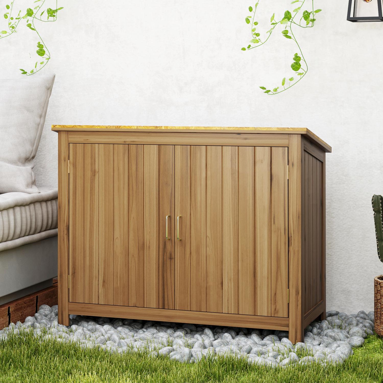 Weerbestendige tuinhouten gereedschapskist met planken 110x50x85 cm