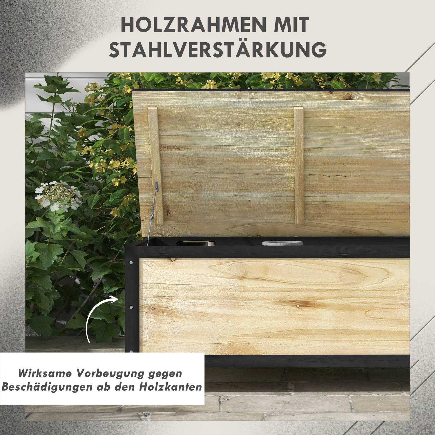 Coffre de rangement en bois résistant aux intempéries à roulettes, capacité 121L