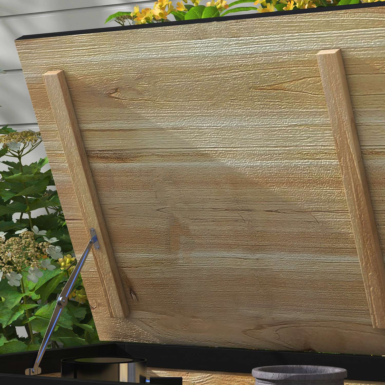 Coffre de rangement en bois résistant aux intempéries à roulettes, capacité 121L