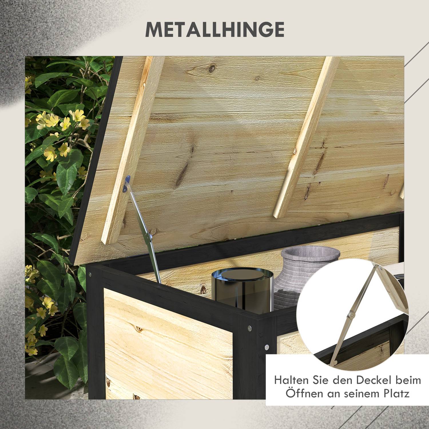 Coffre de rangement en bois résistant aux intempéries à roulettes, capacité 121L