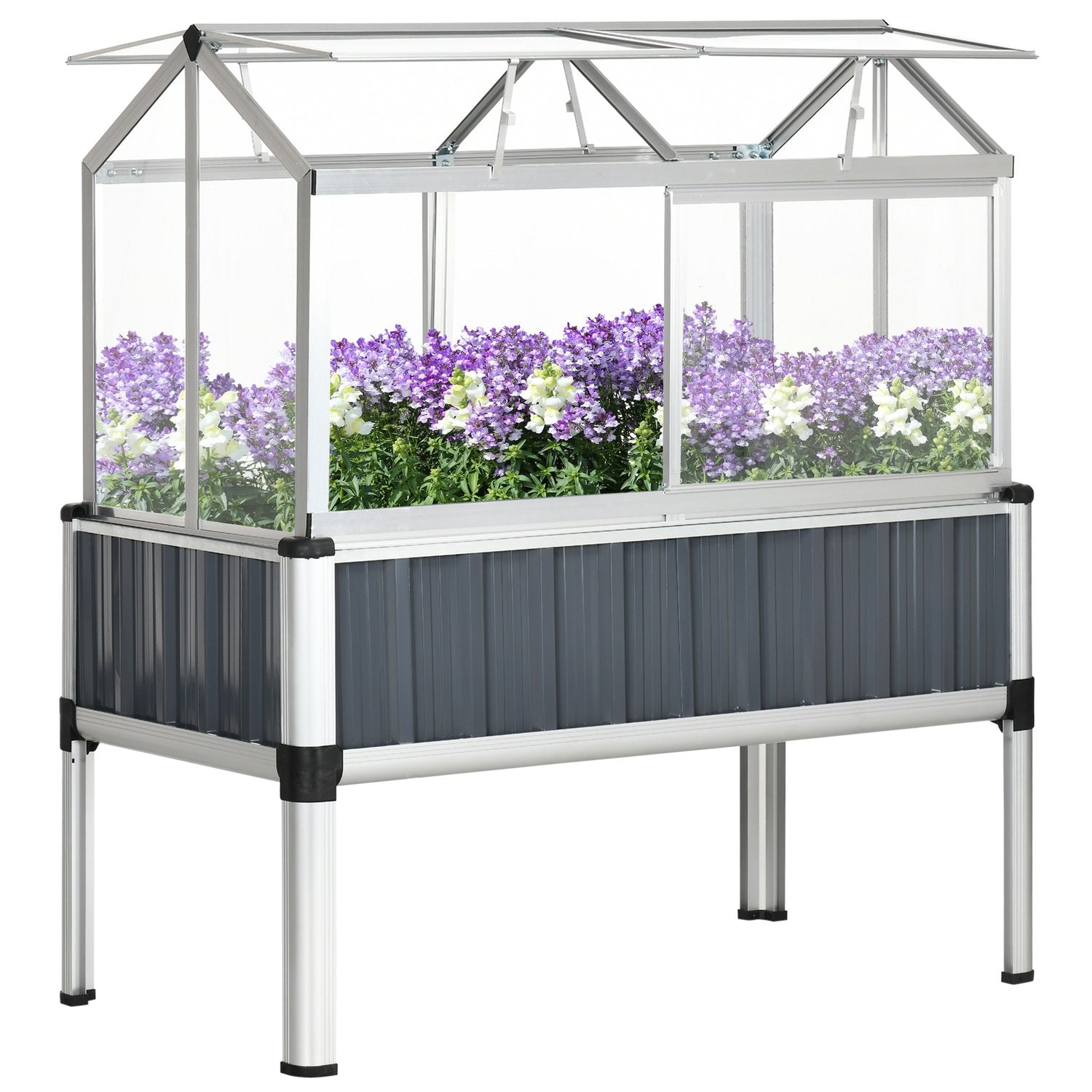 Weerbestendig verhoogd stalen bed met kas, donkergrijs