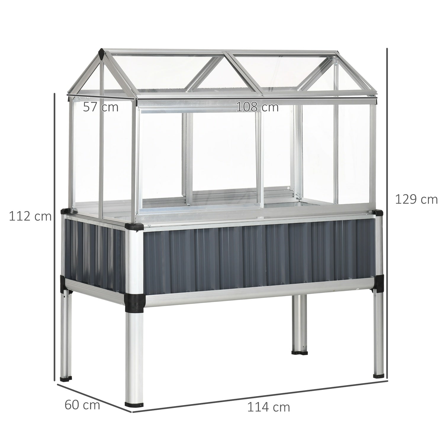 Weerbestendig verhoogd stalen bed met kas, donkergrijs