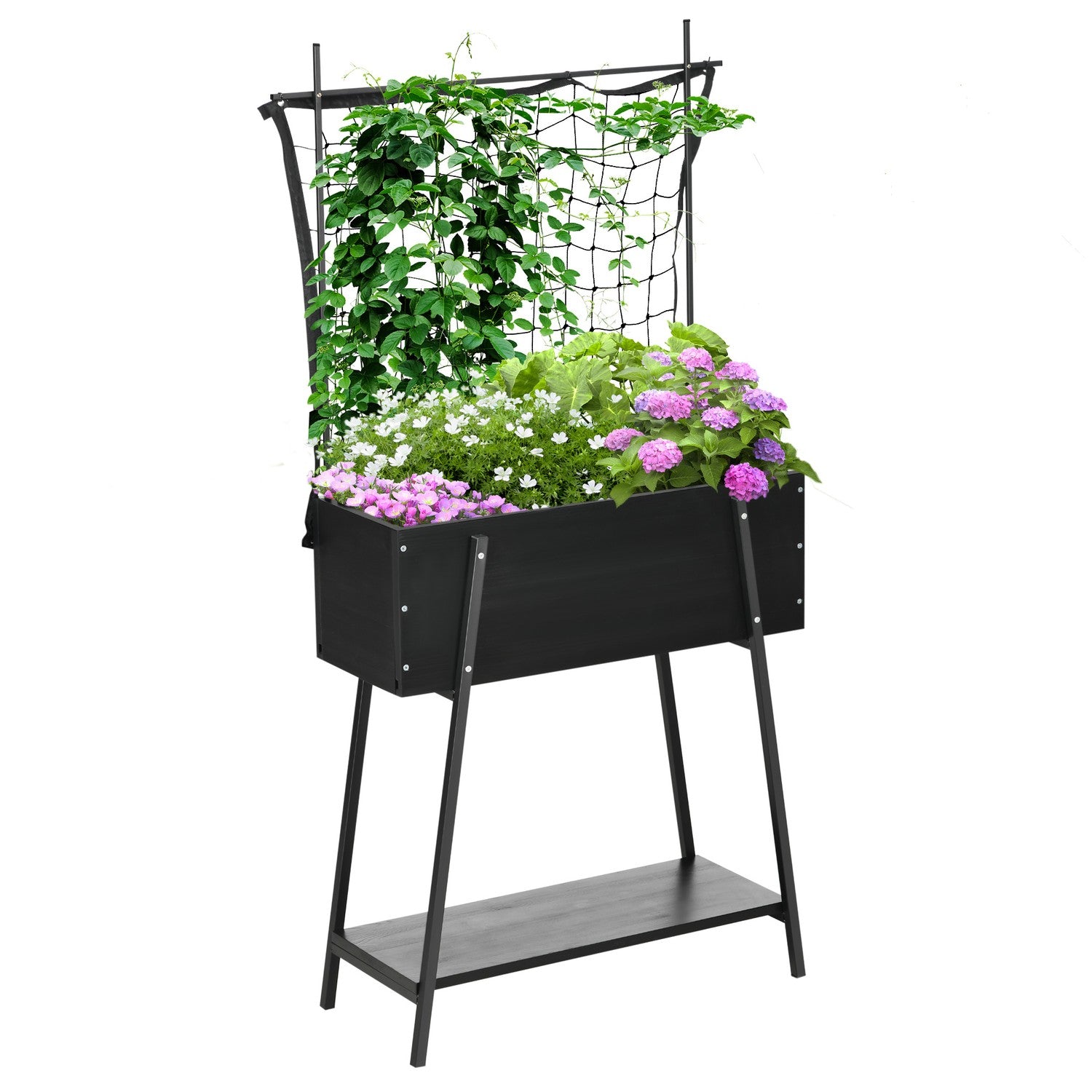 Weerbestendige verhoogde plantenbak met trellisscherm, massief houten rek 89x34x168cm
