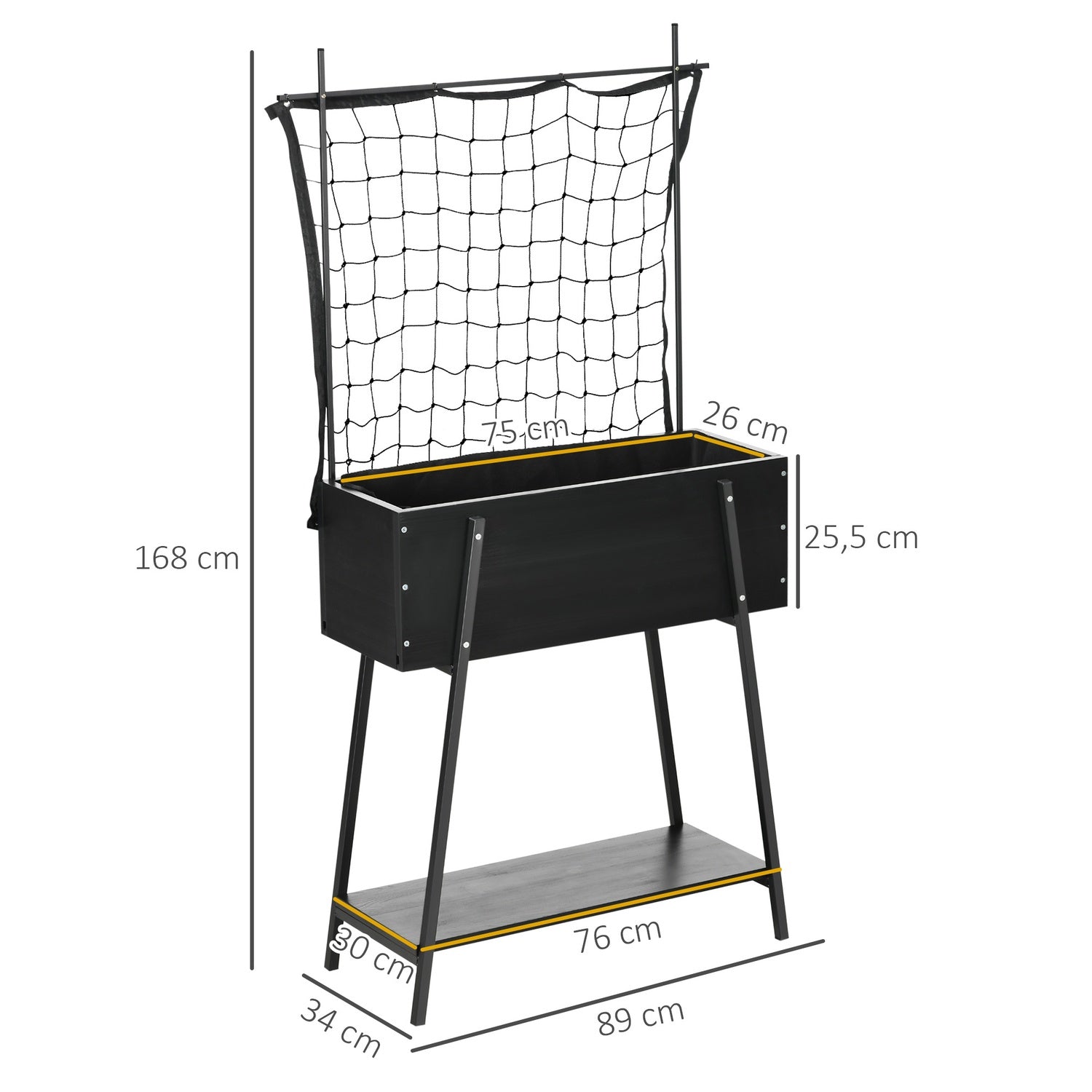 Weerbestendige verhoogde plantenbak met trellisscherm, massief houten rek 89x34x168cm