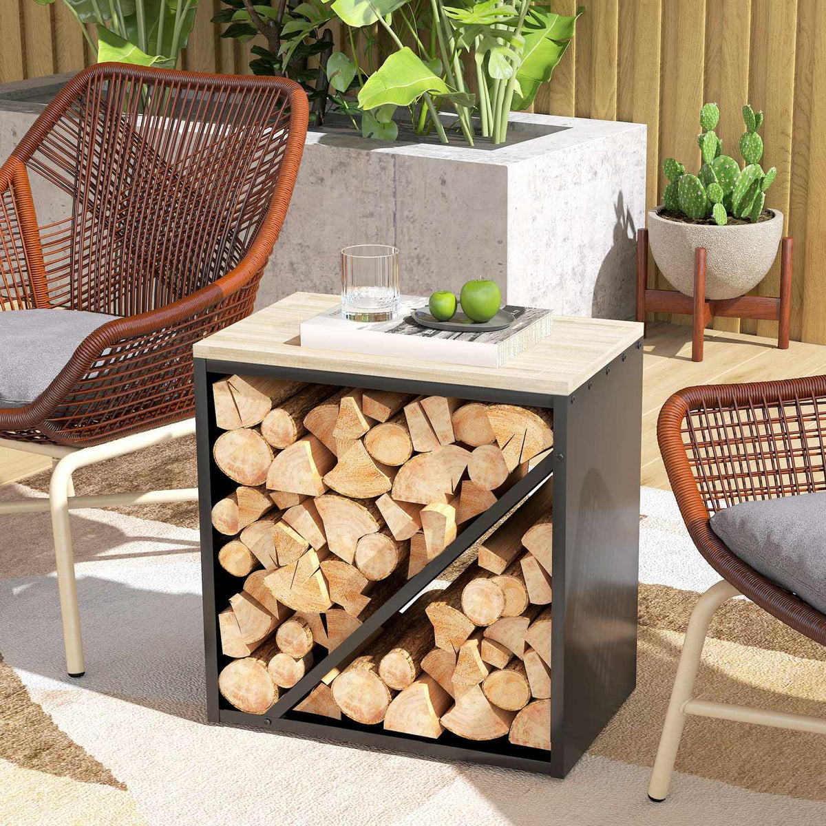 Houtrek voor binnenshuis, 2-in-1 metalen houtverdeler, 58x36x60cm