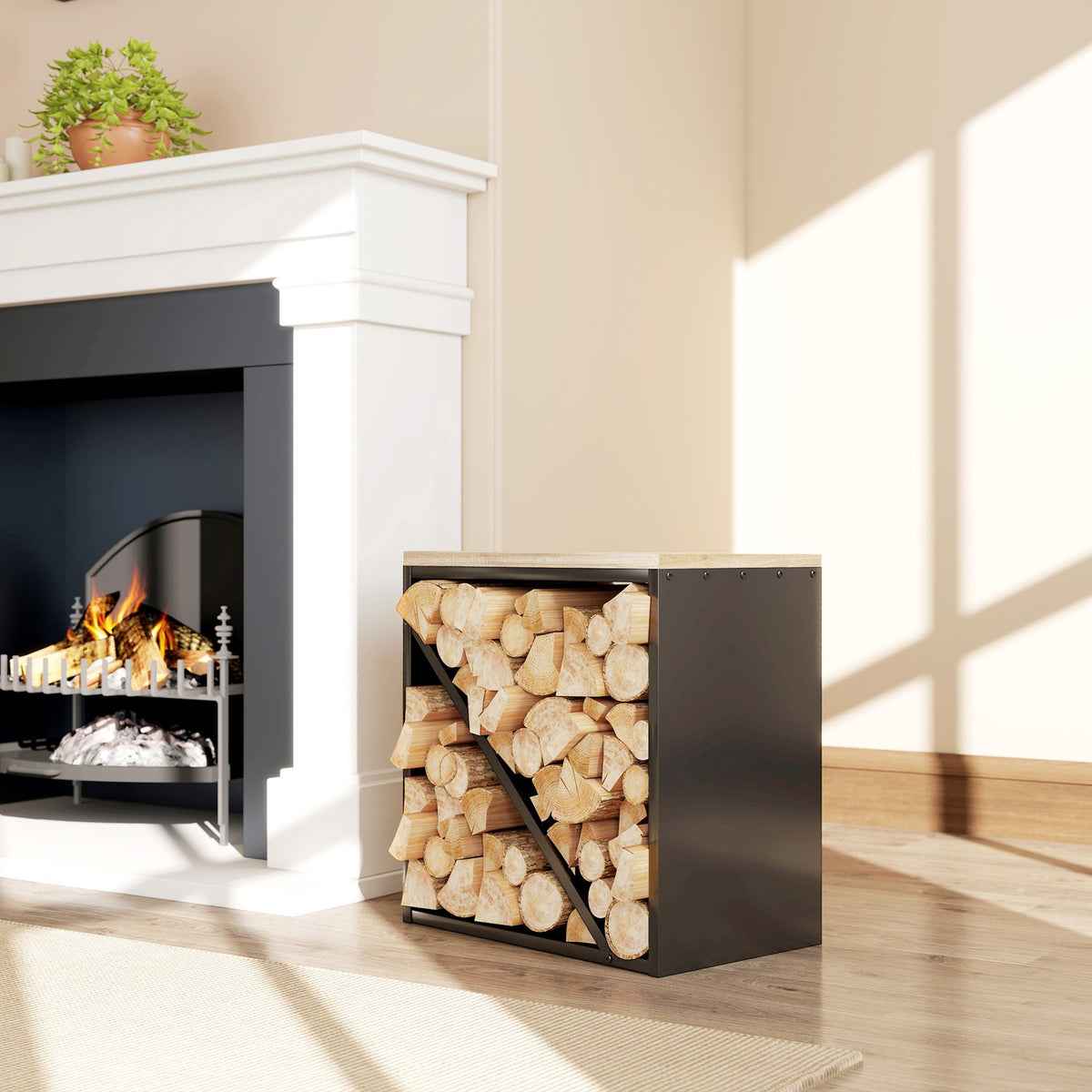 Houtrek voor binnenshuis, 2-in-1 metalen houtverdeler, 58x36x60cm